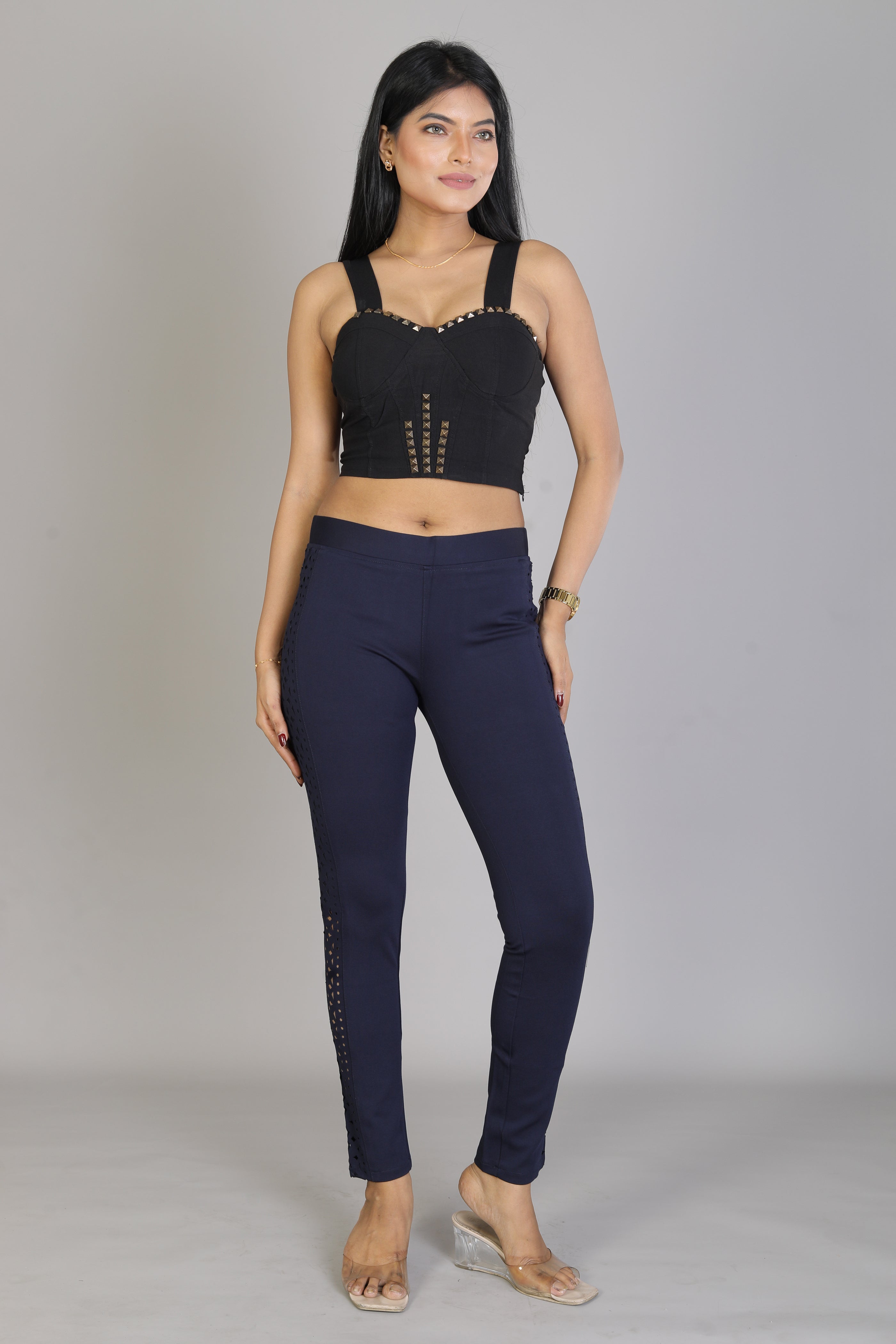Women's Solid Navy Blue Jeggings - Keya Seth Exclusive