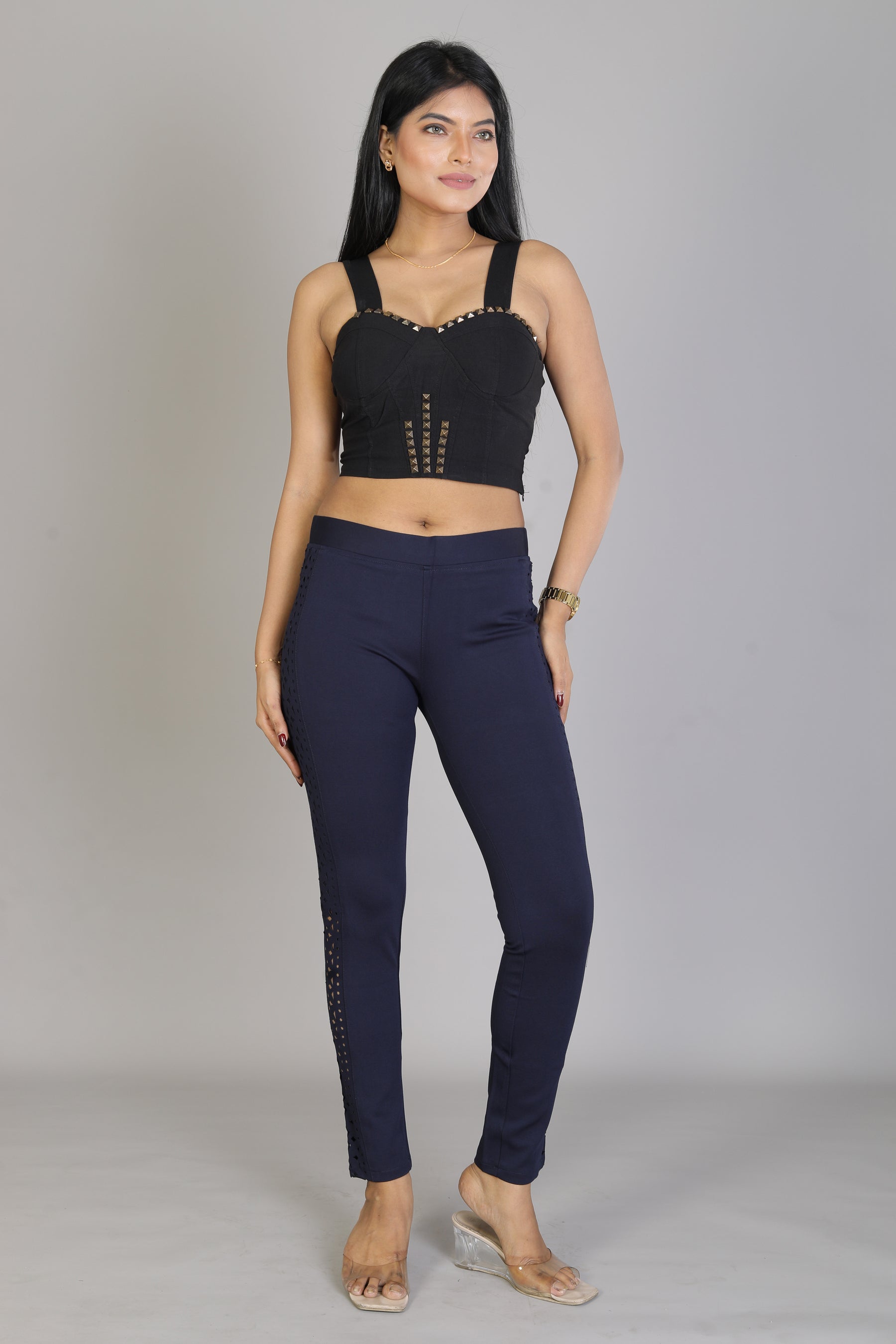 Women's Solid Navy Blue Jeggings - Keya Seth Exclusive