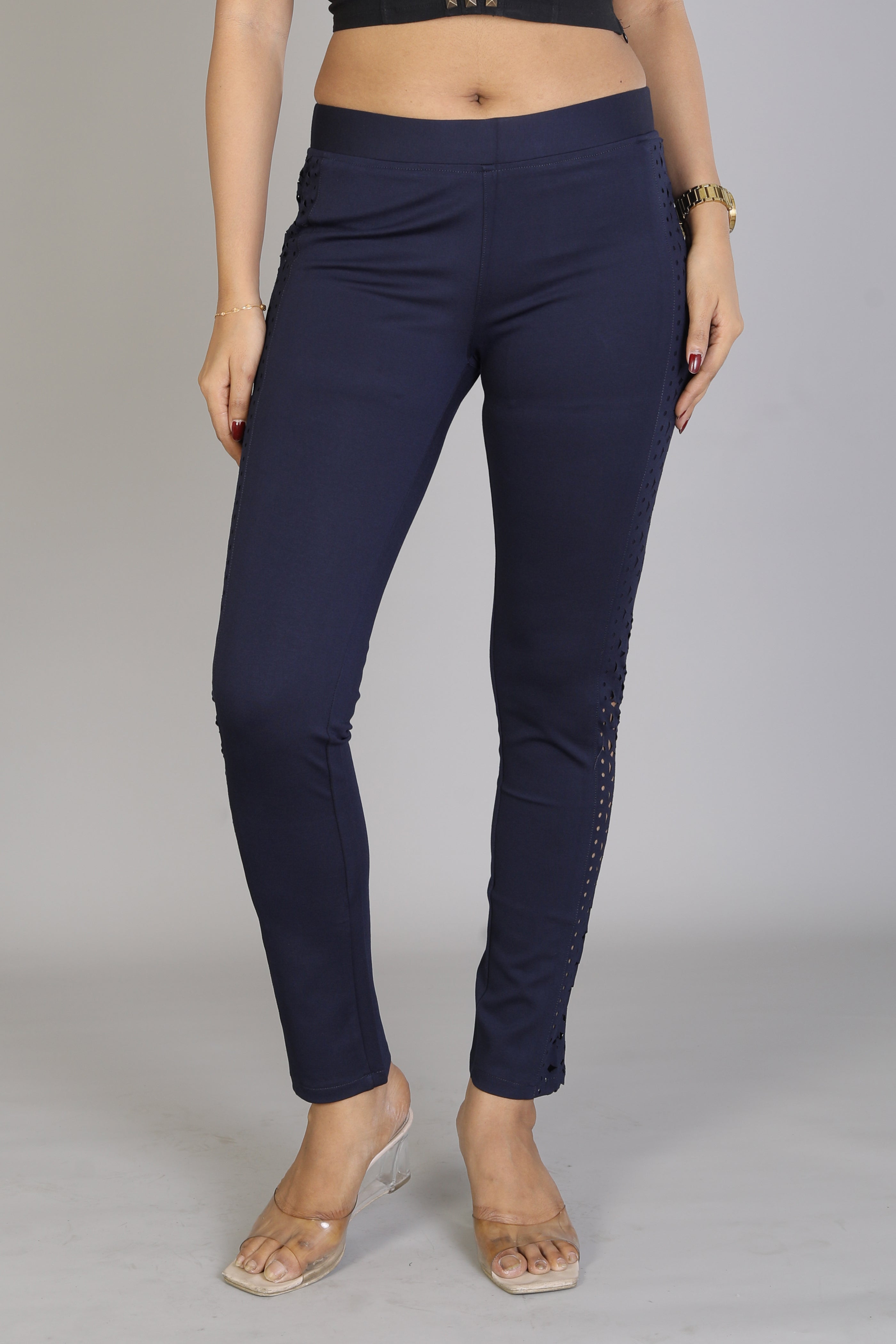 Women's Solid Navy Blue Jeggings - Keya Seth Exclusive