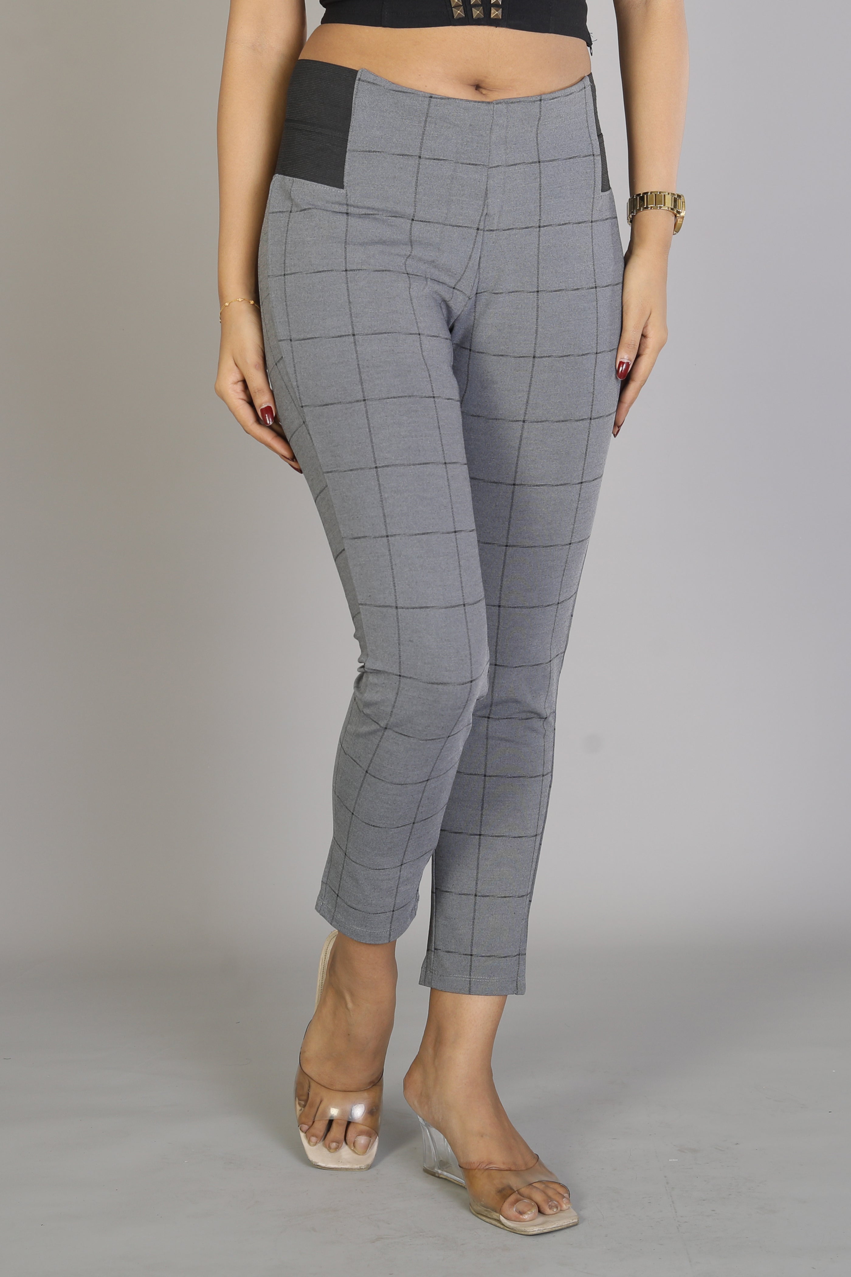 Women's Trendy Grey Checkered Jeggings - Keya Seth Exclusive