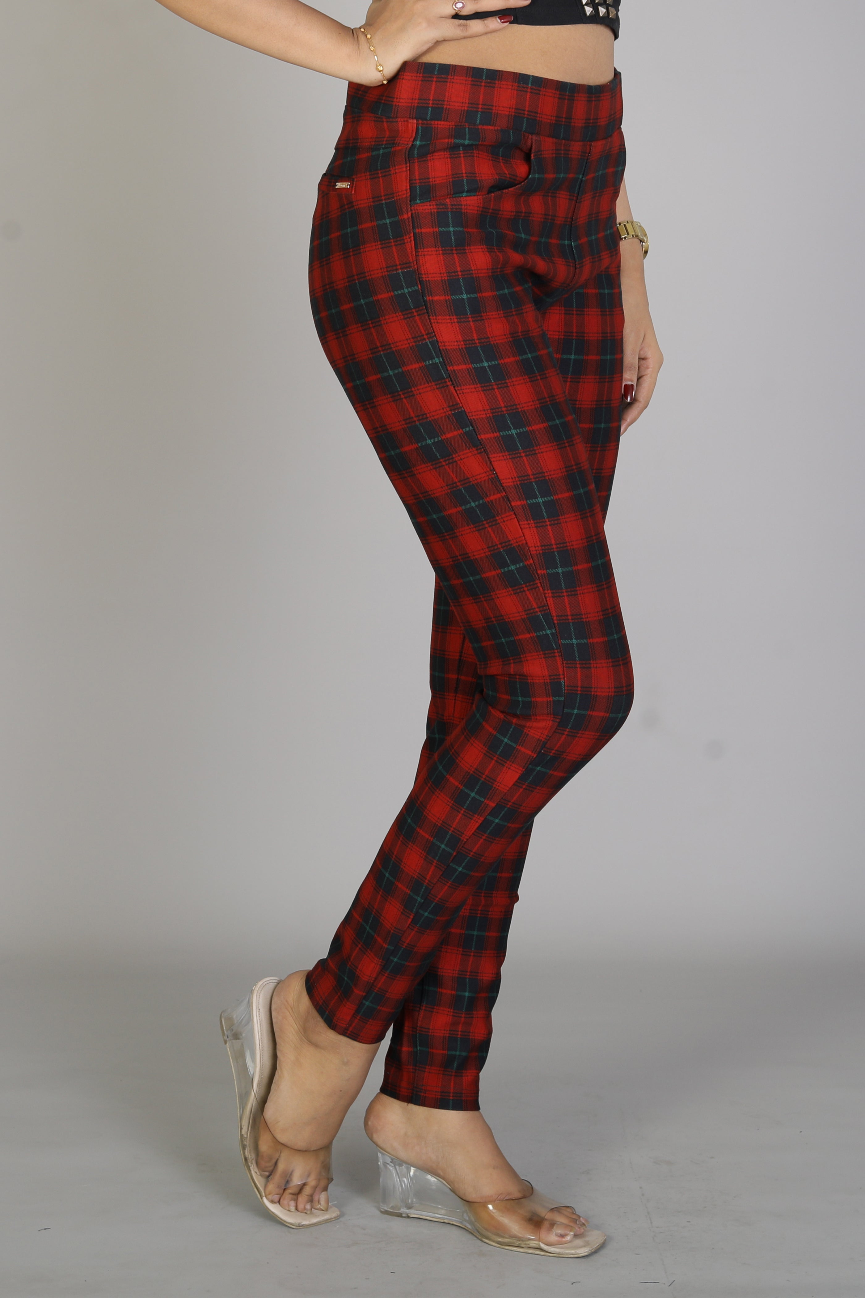 Women's Red Checkered Jeggings - Keya Seth Exclusive