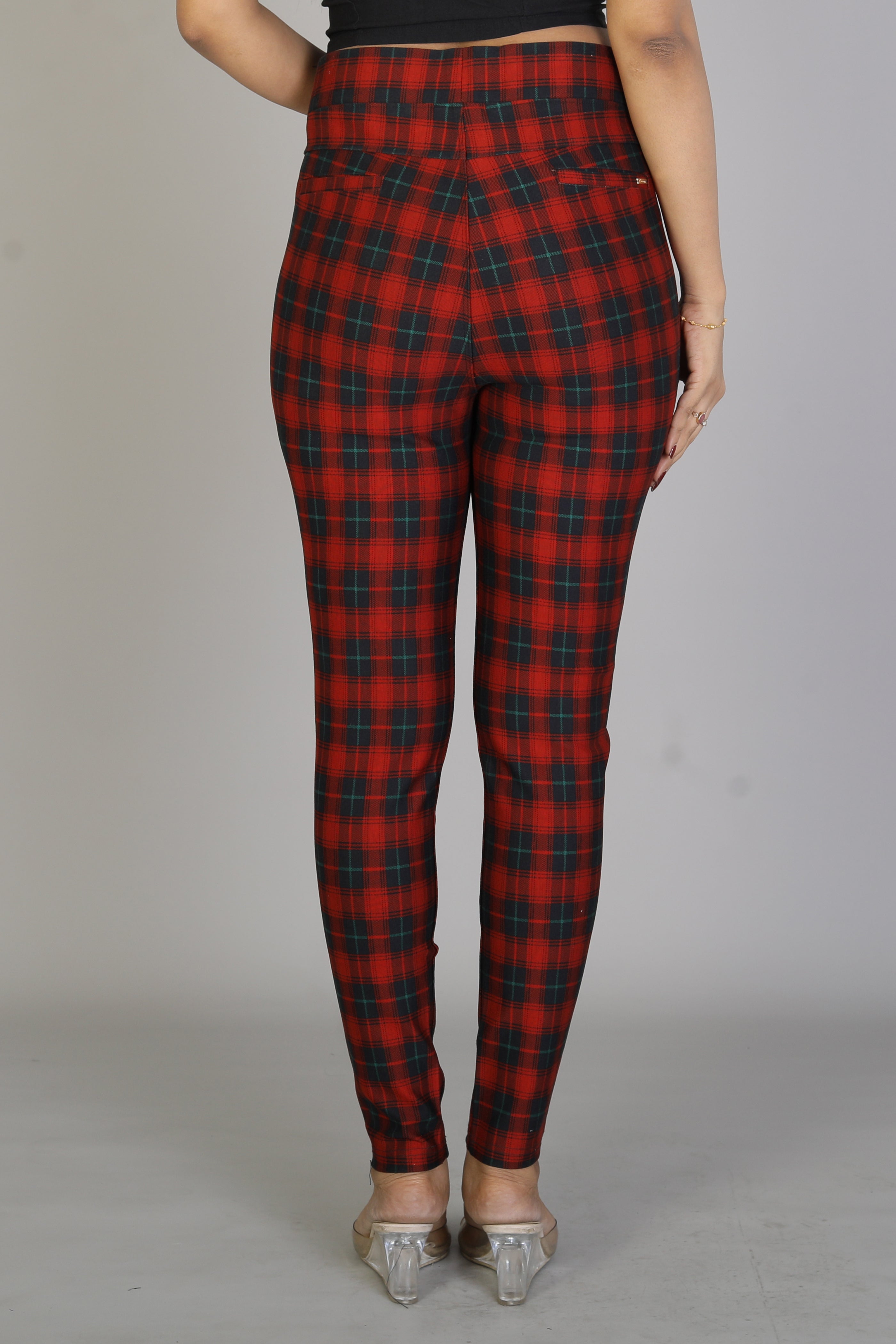 Women's Red Checkered Jeggings - Keya Seth Exclusive