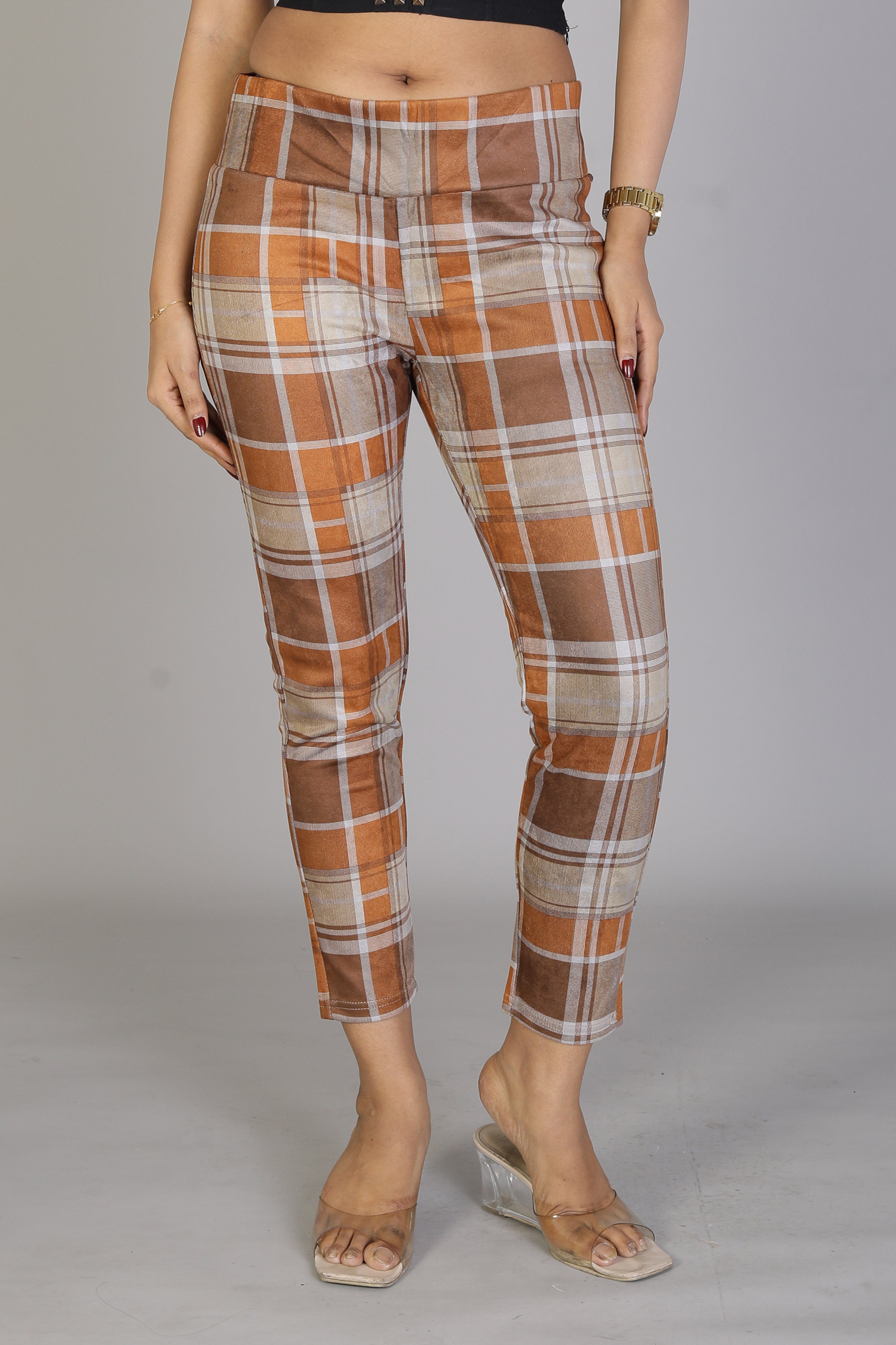 Women's Mustard Checkered Jeggings - Keya Seth Exclusive