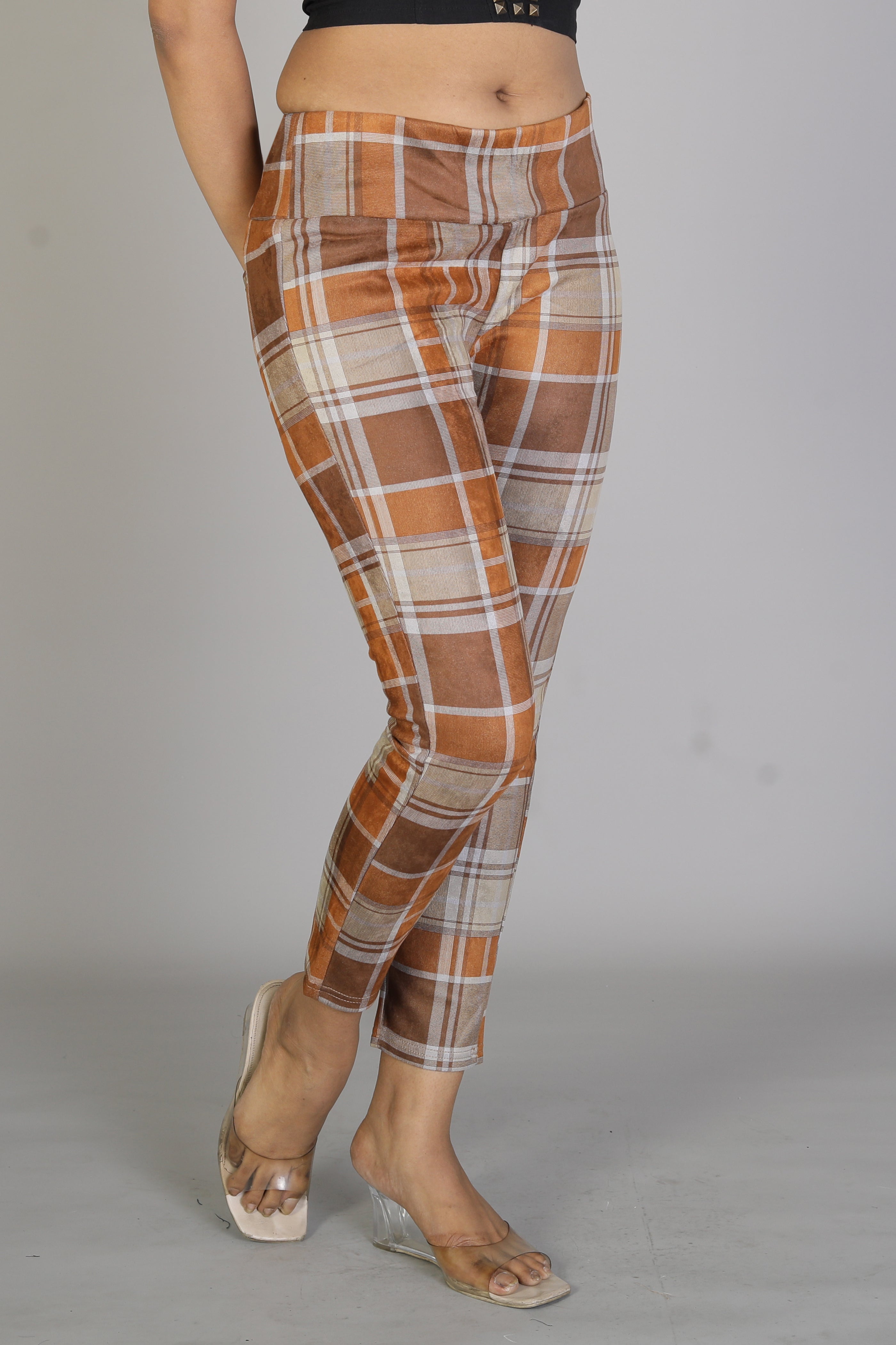 Women's Mustard Checkered Jeggings - Keya Seth Exclusive