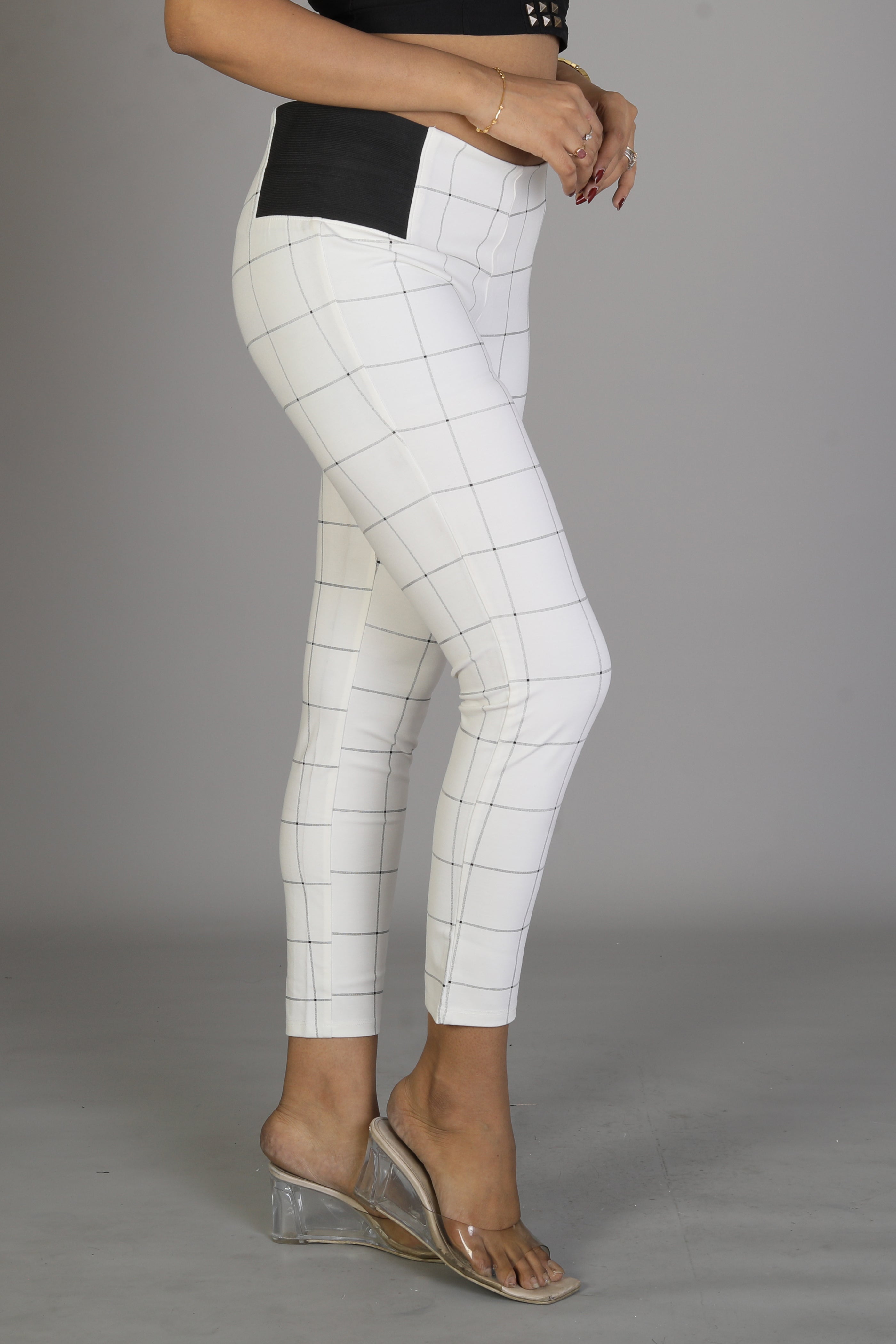 Women's White Checkered Jeggings - Keya Seth Exclusive
