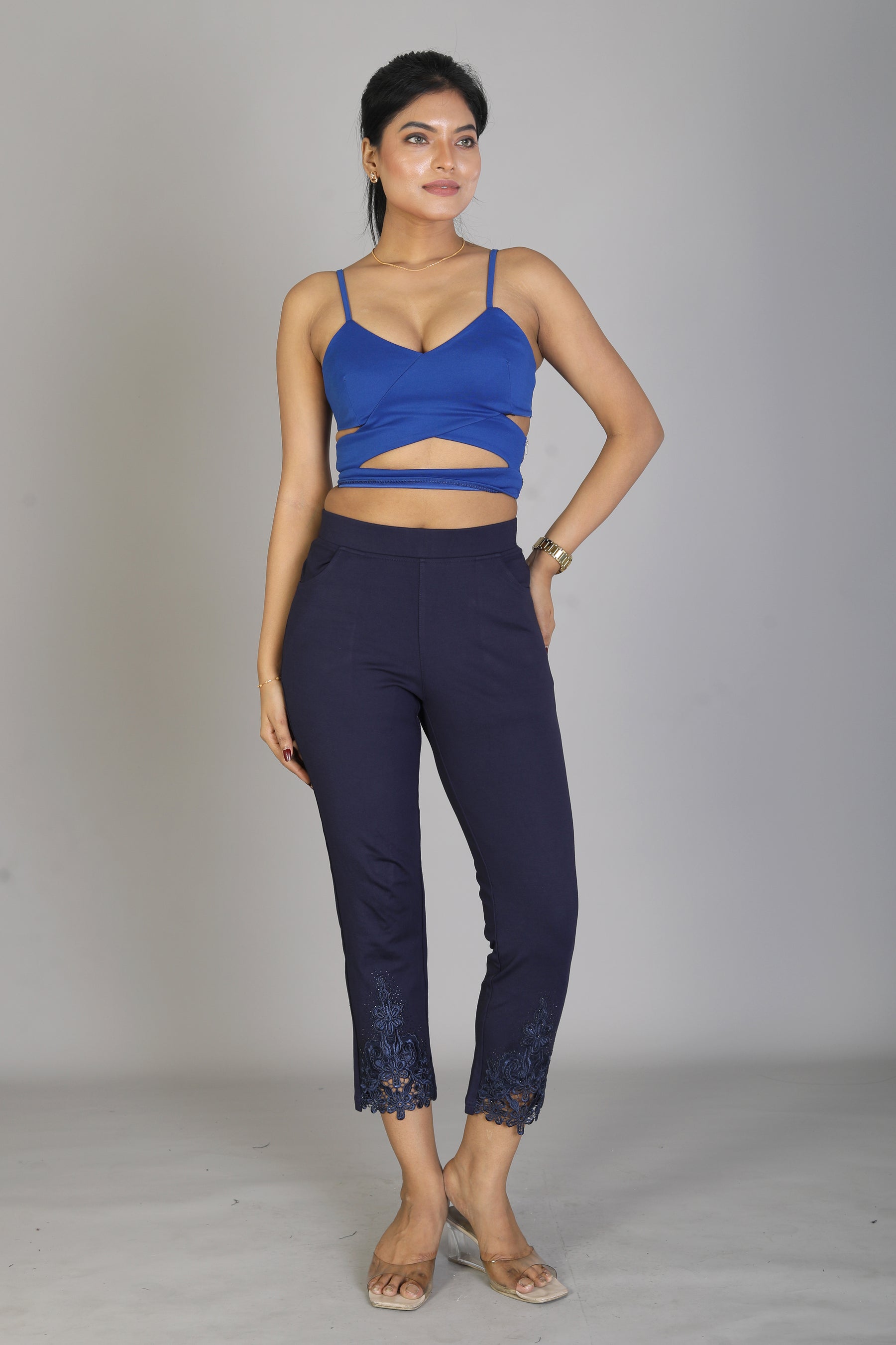 Women's Patterned Navy Blue Jeggings - Keya Seth Exclusive