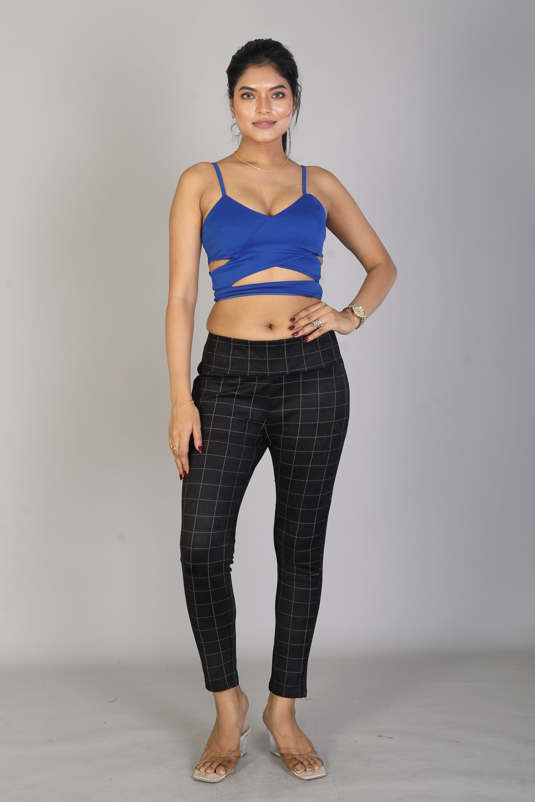 Women's Checkered Black Jeggings - Keya Seth Exclusive