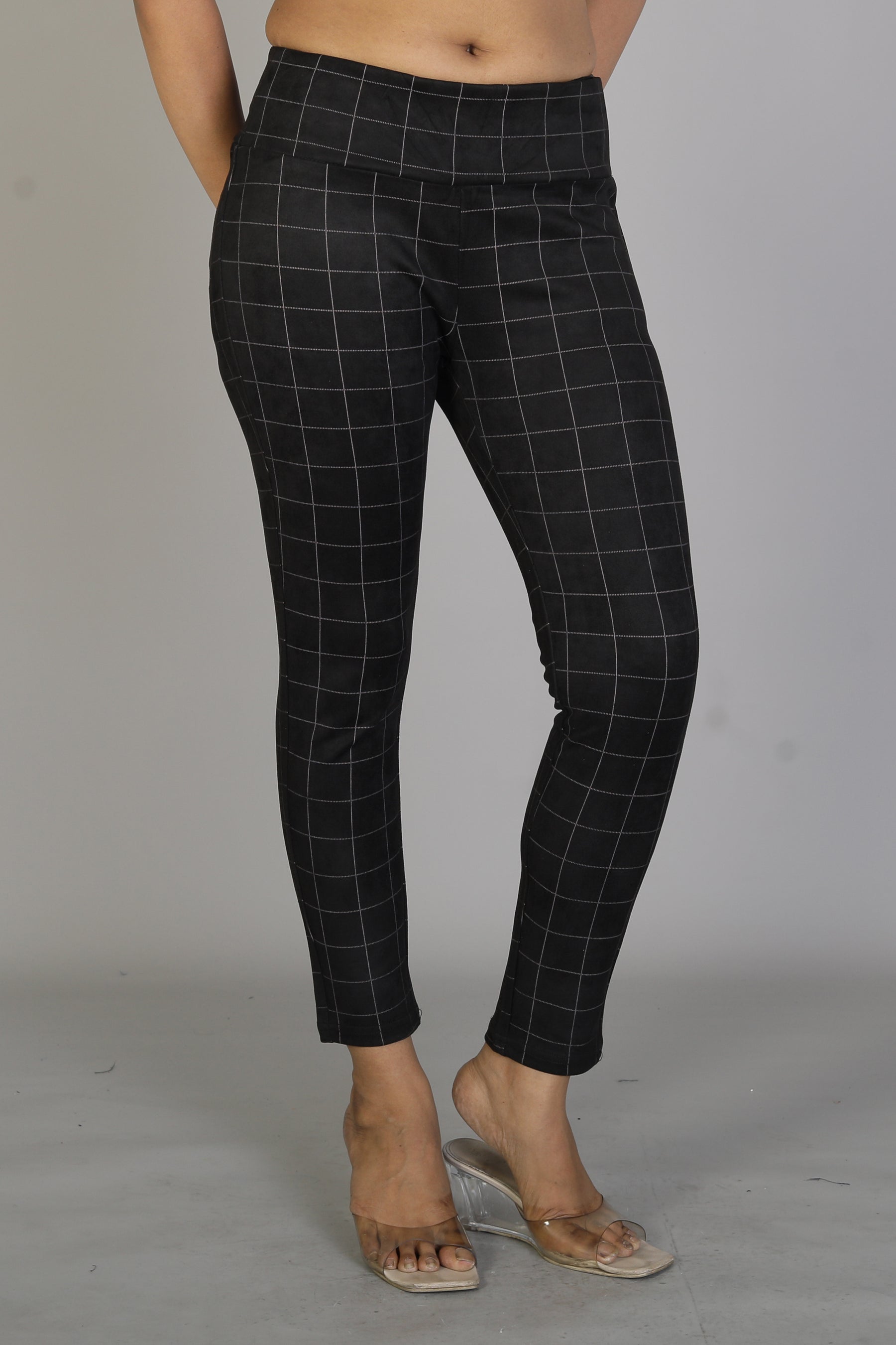 Women's Checkered Black Jeggings - Keya Seth Exclusive