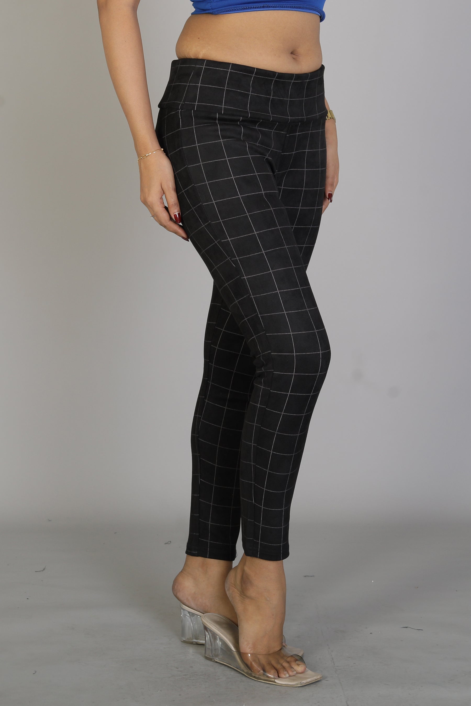 Women's Checkered Black Jeggings - Keya Seth Exclusive