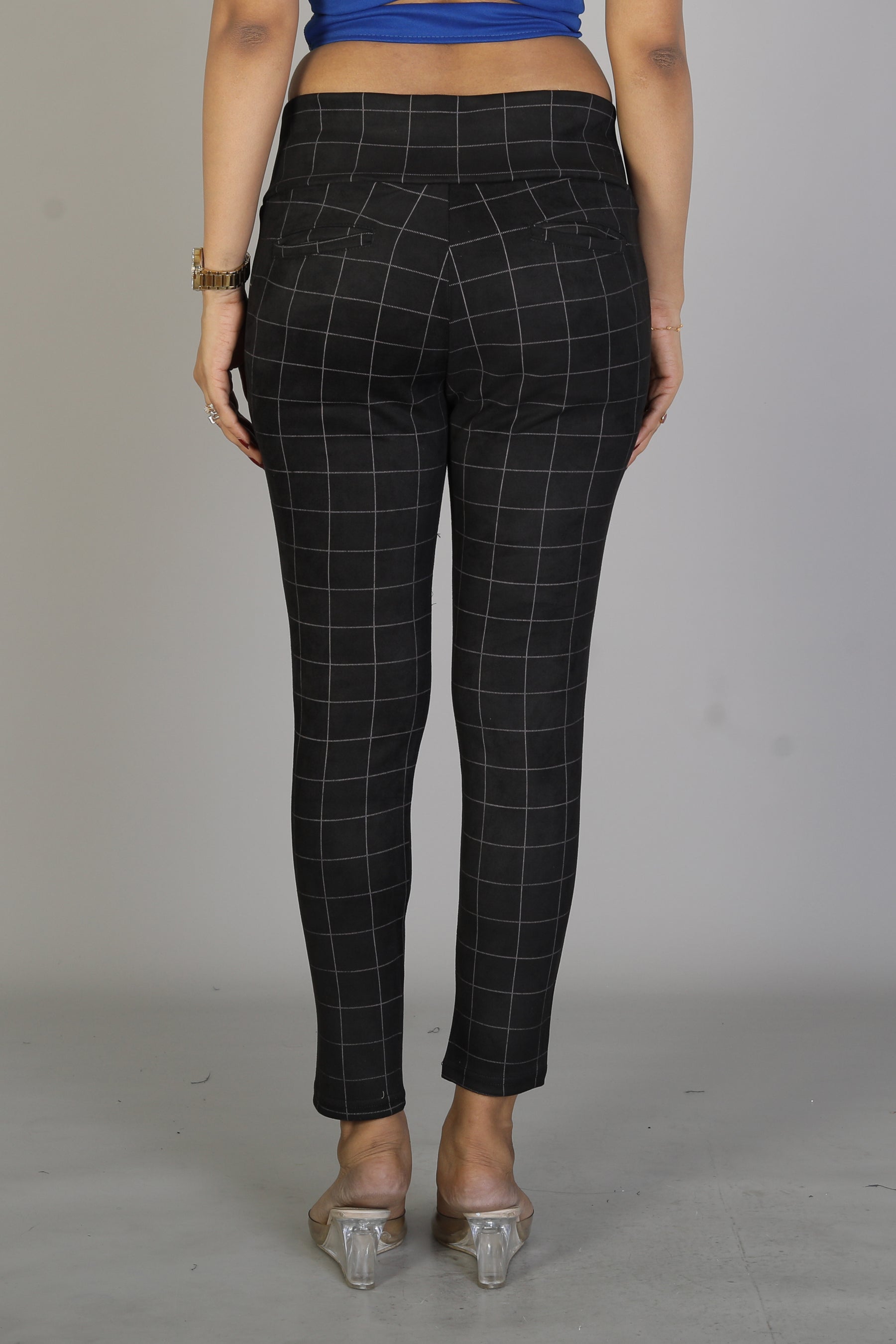 Women's Checkered Black Jeggings - Keya Seth Exclusive