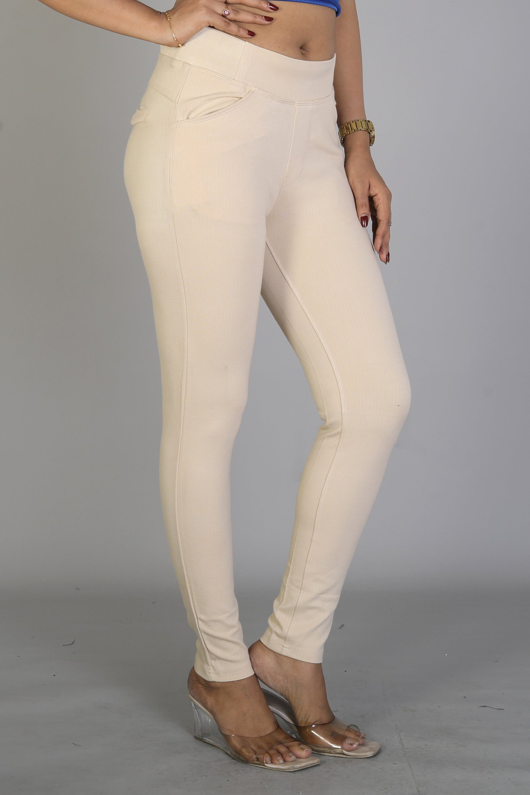Women's Solid Offwhite Jeggings - Keya Seth Exclusive