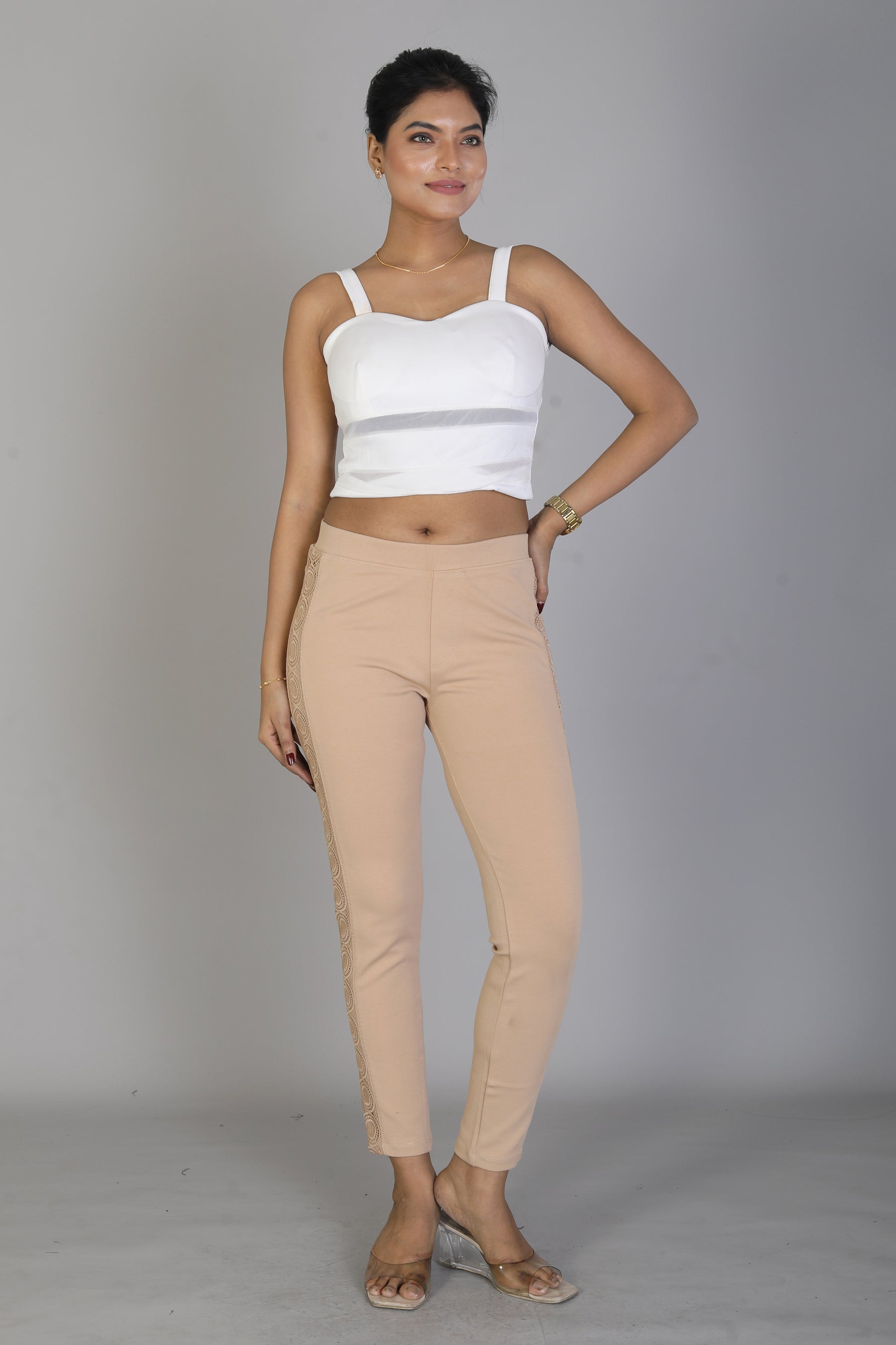 Women's Solid Beige Jeggings - Keya Seth Exclusive