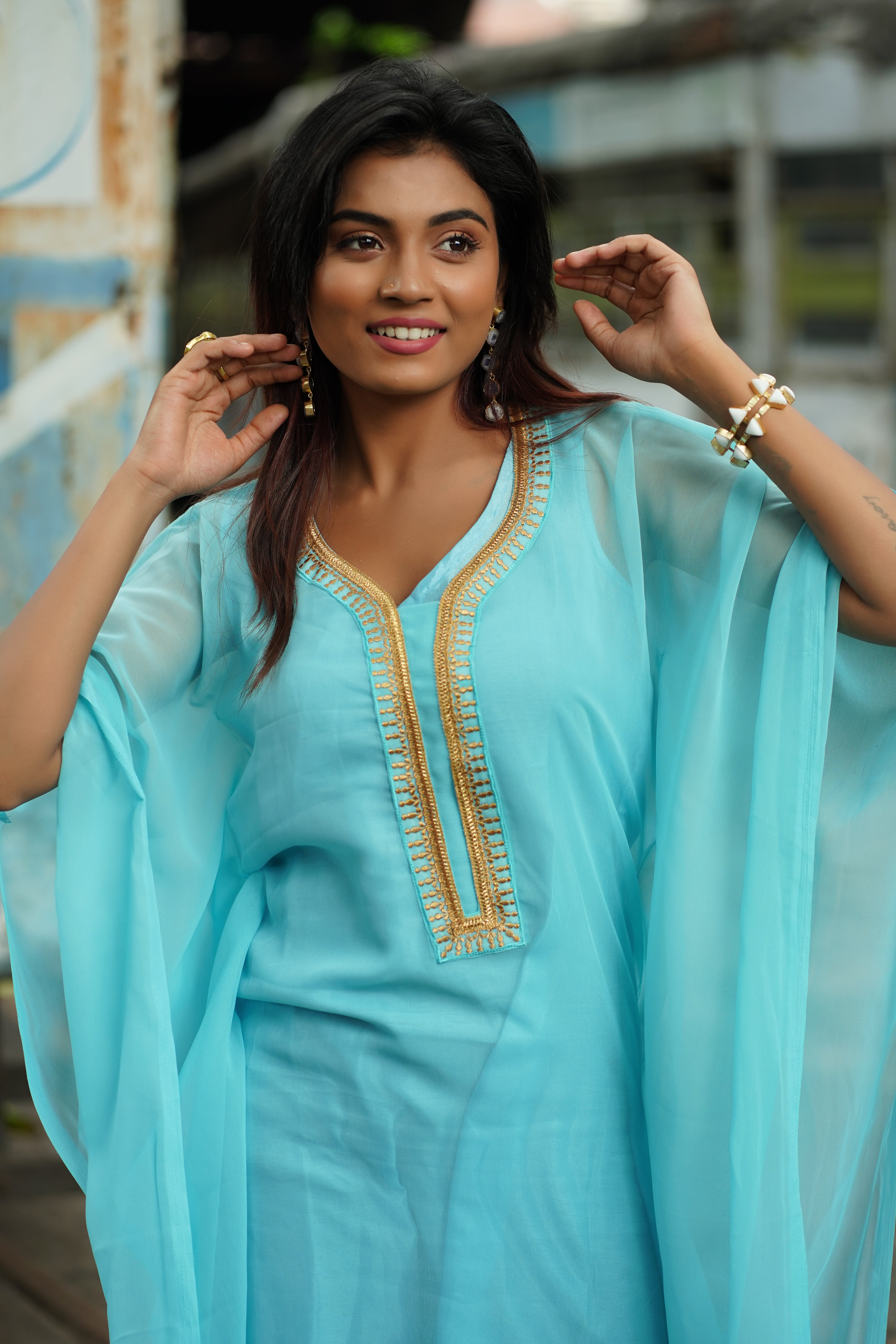 Women's Sky Blue Georgette Kaftan - Keya Seth Exclusive