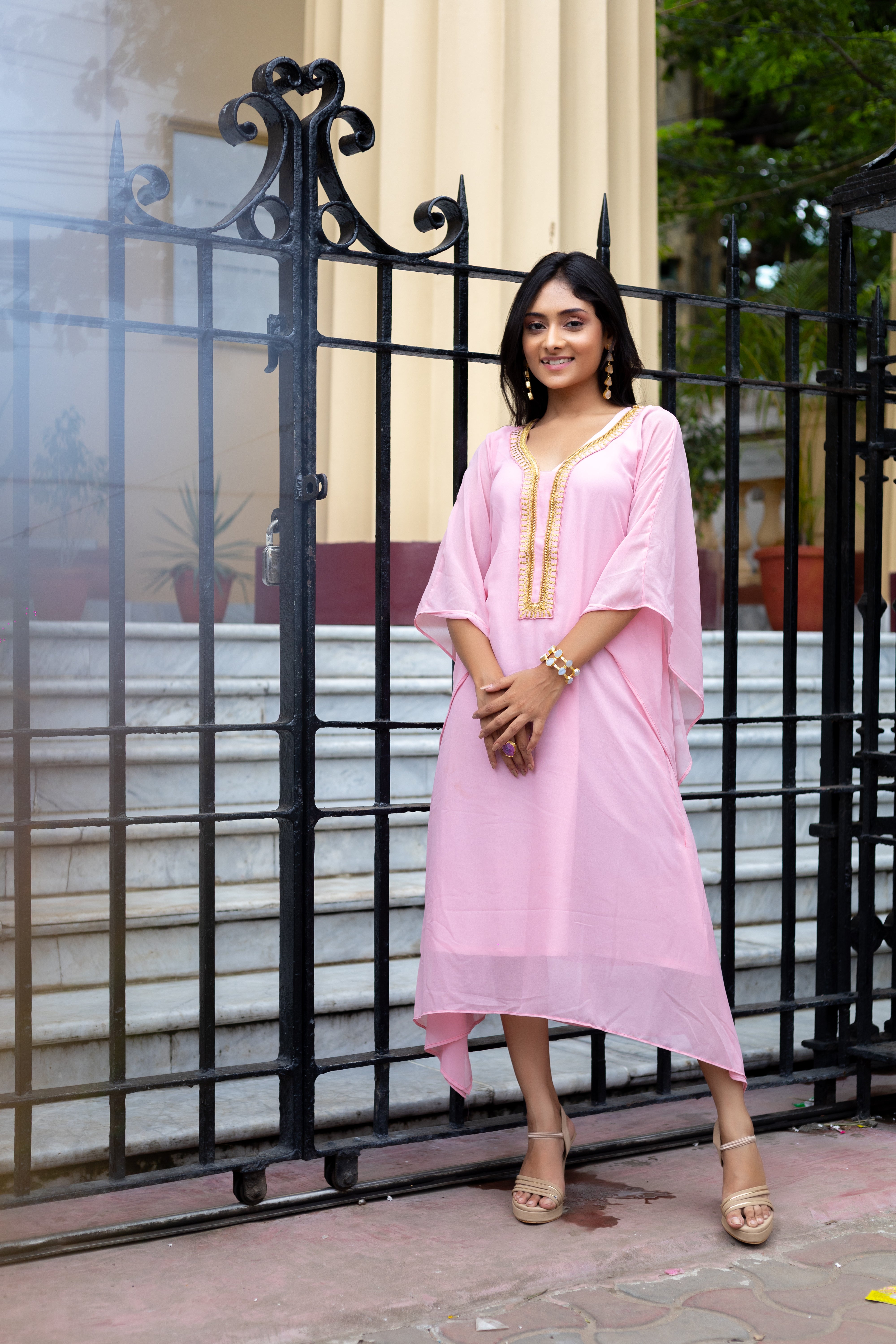 Women's Pink Georgette Kaftan - Keya Seth Exclusive