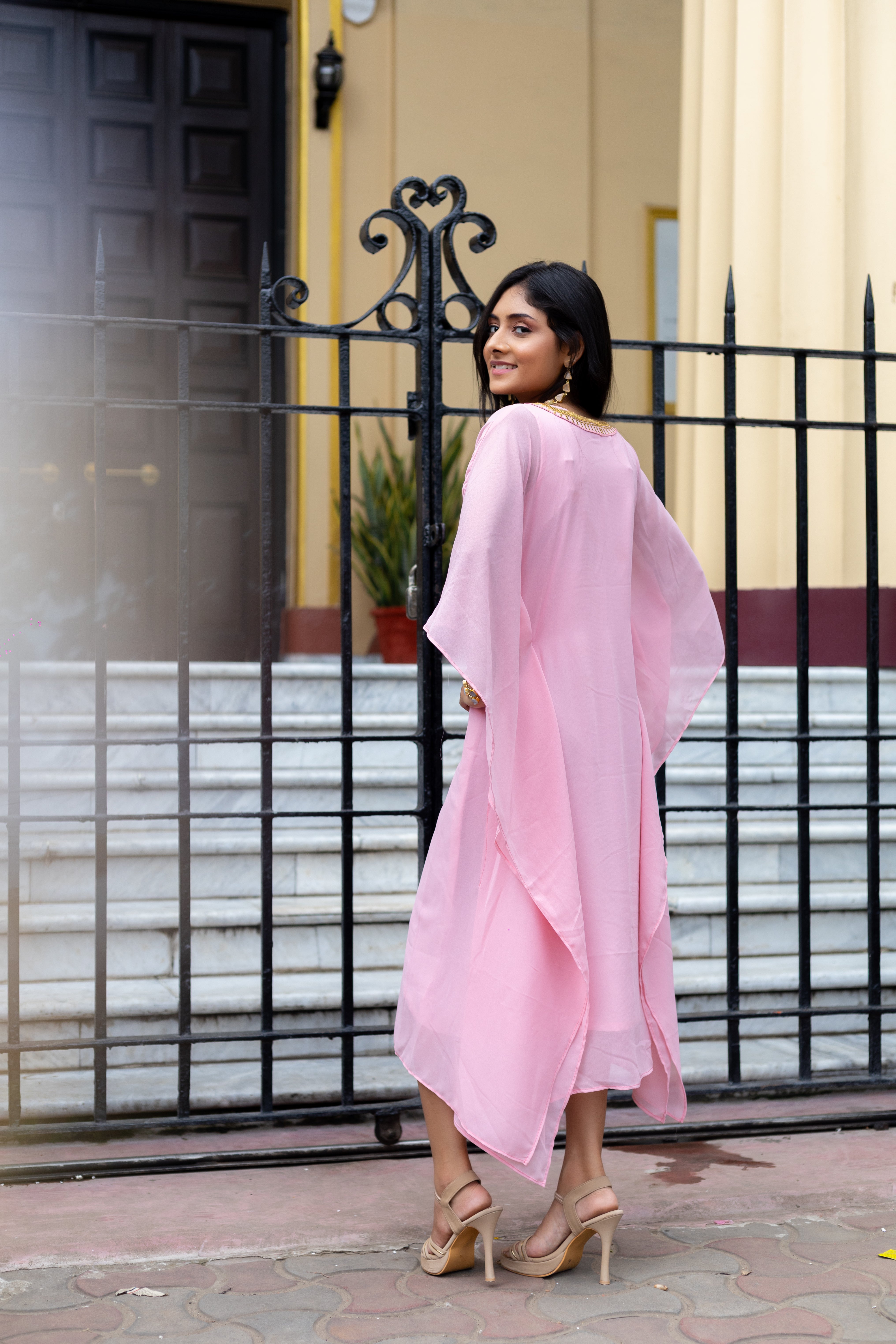 Women's Pink Georgette Kaftan - Keya Seth Exclusive