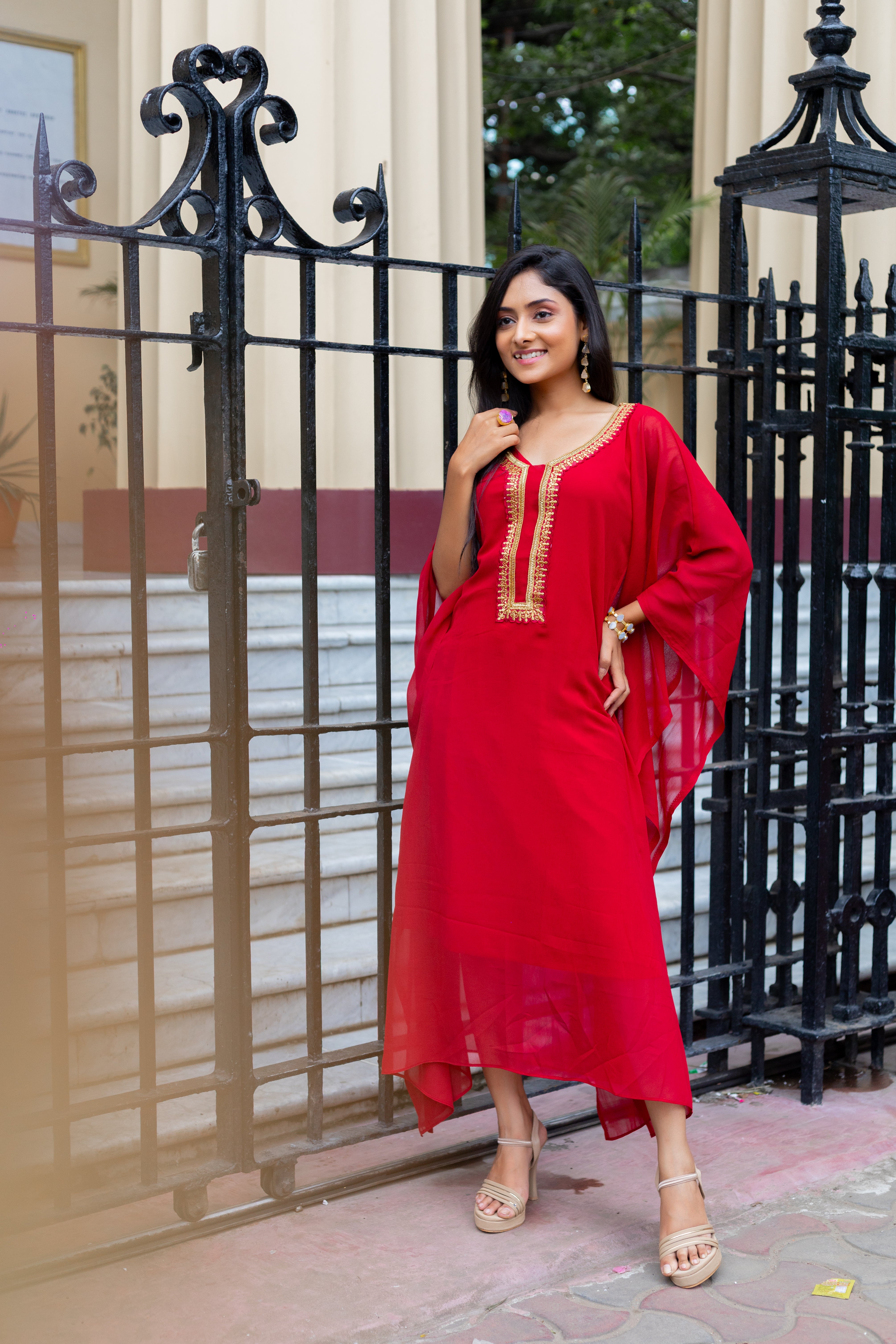 Women's Maroon Georgette Kaftan - Keya Seth Exclusive