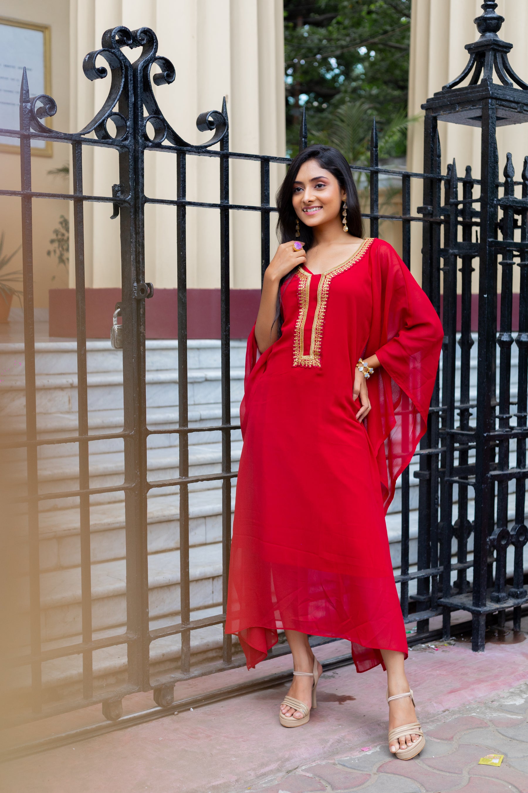 Women's Maroon Georgette Kaftan - Keya Seth Exclusive