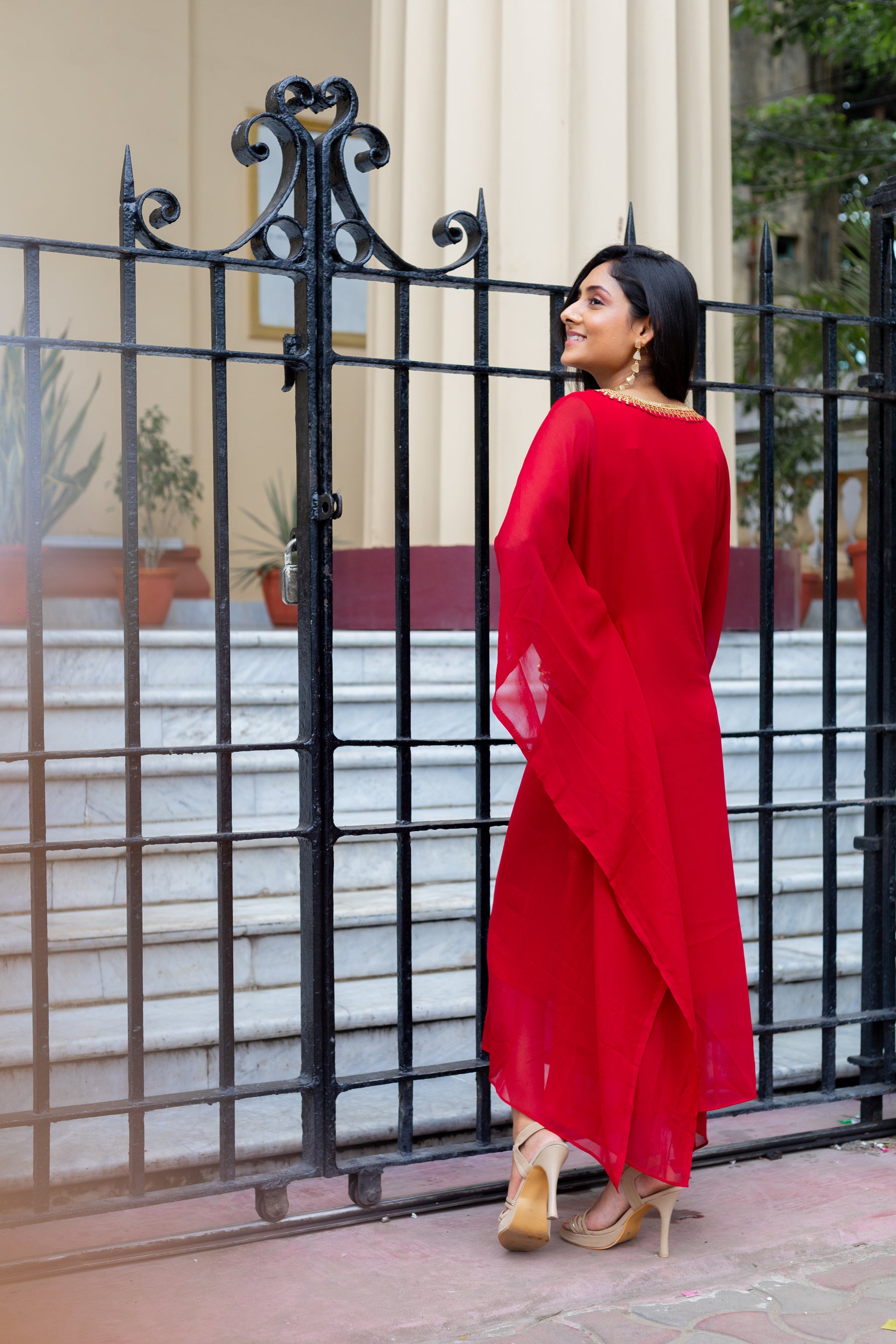 Women's Maroon Georgette Kaftan - Keya Seth Exclusive