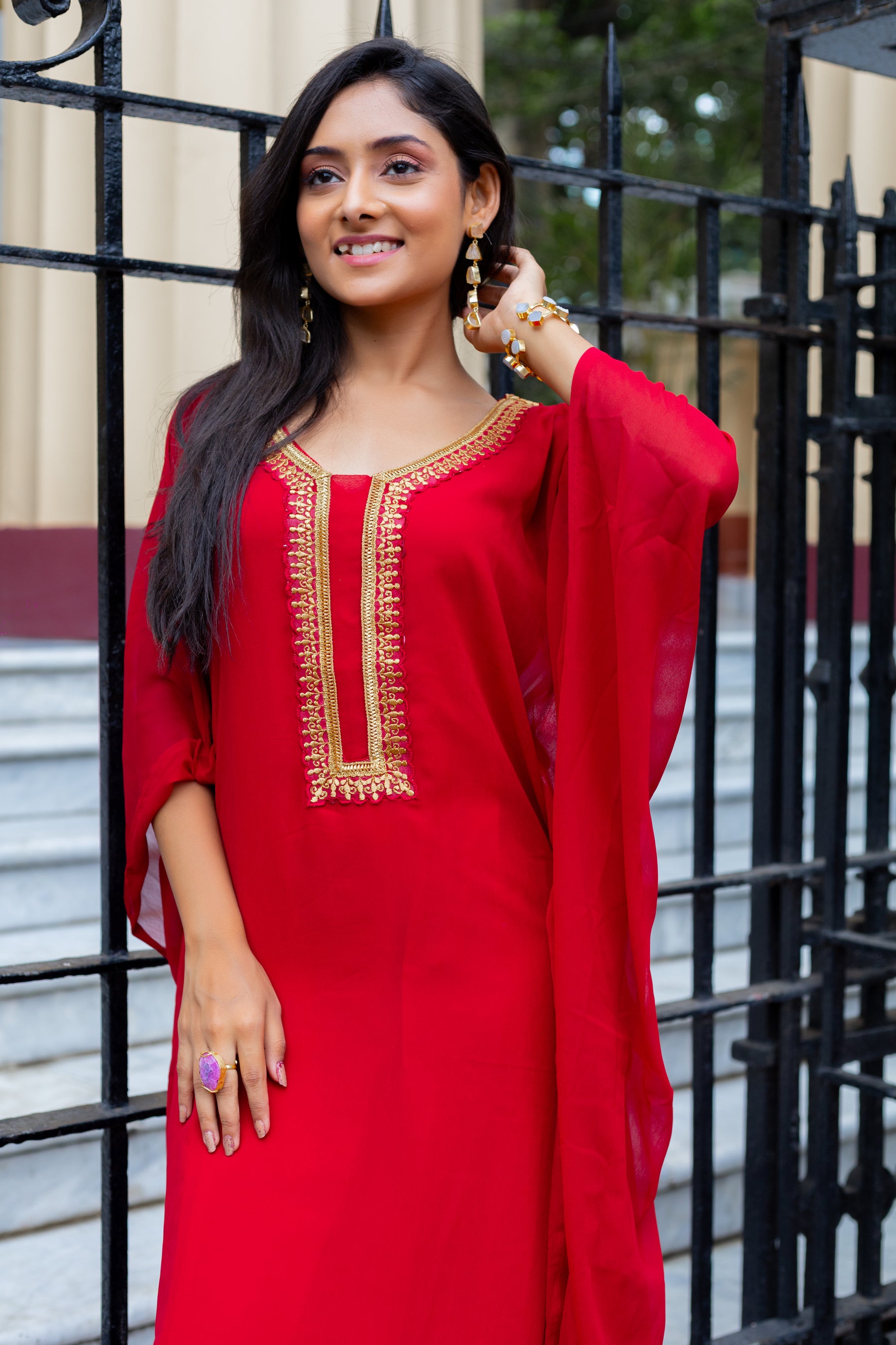 Women's Maroon Georgette Kaftan - Keya Seth Exclusive