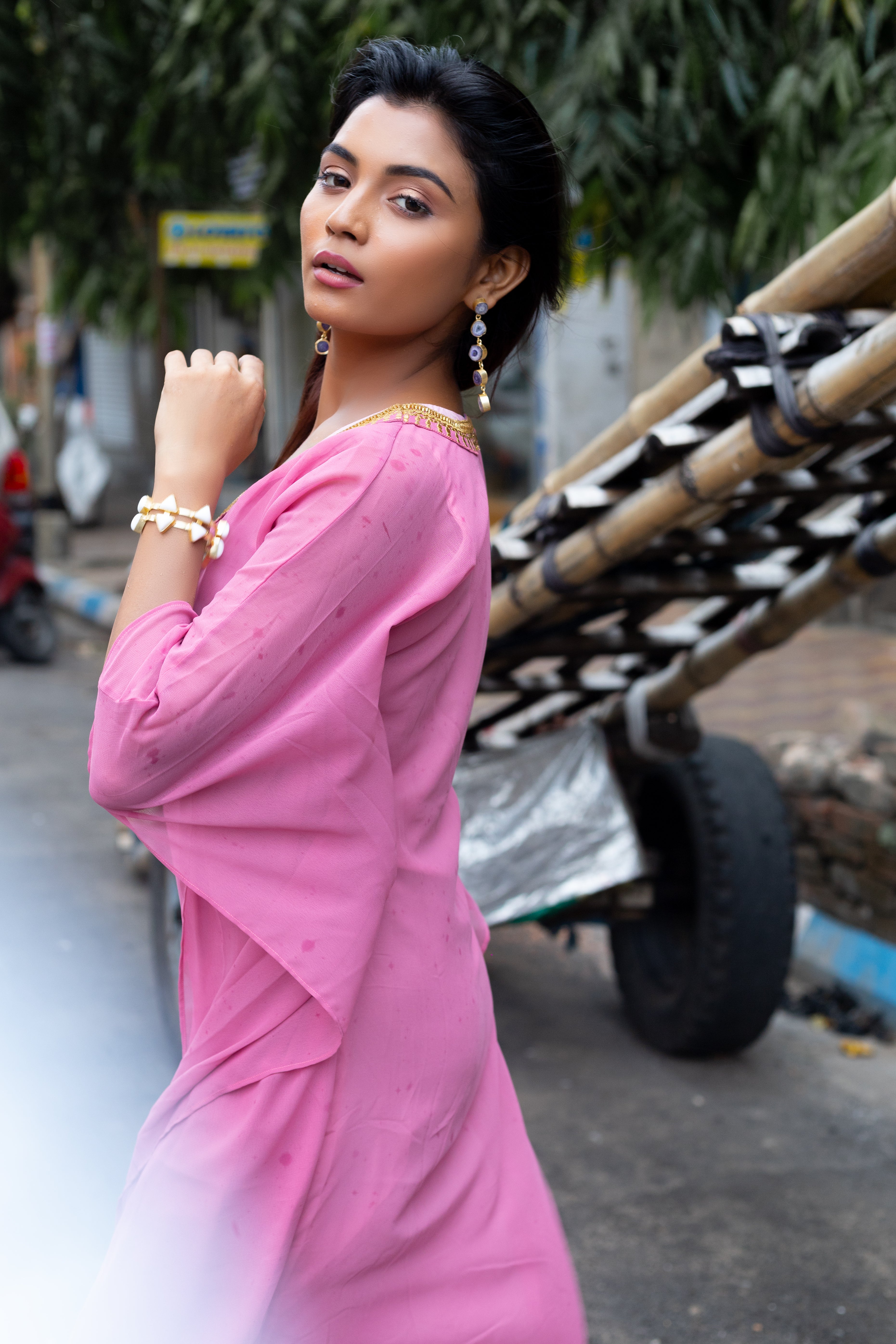 Women's Rose Pink Georgette Kaftan - Keya Seth Exclusive