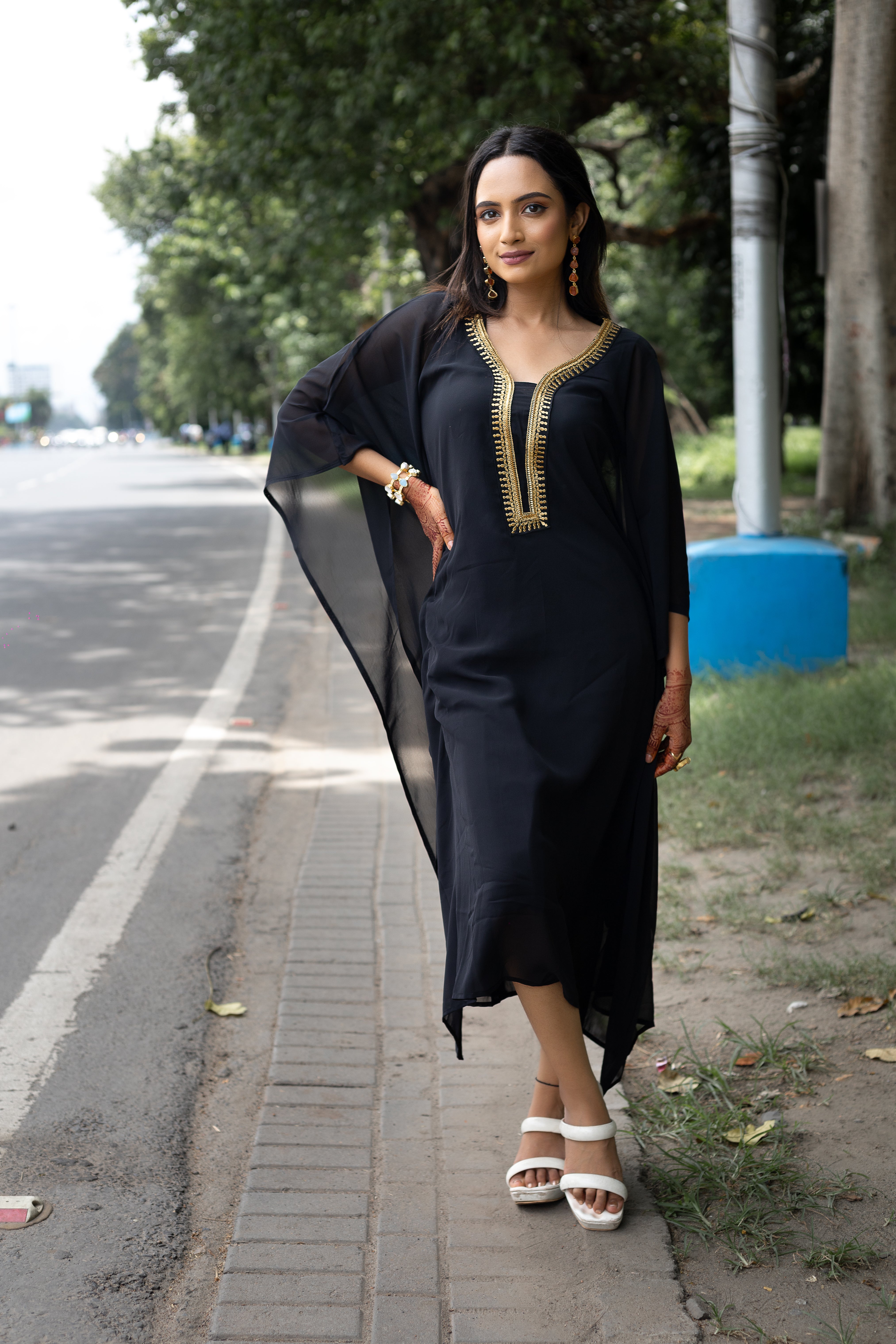 Women's Black Georgette Kaftan - Keya Seth Exclusive