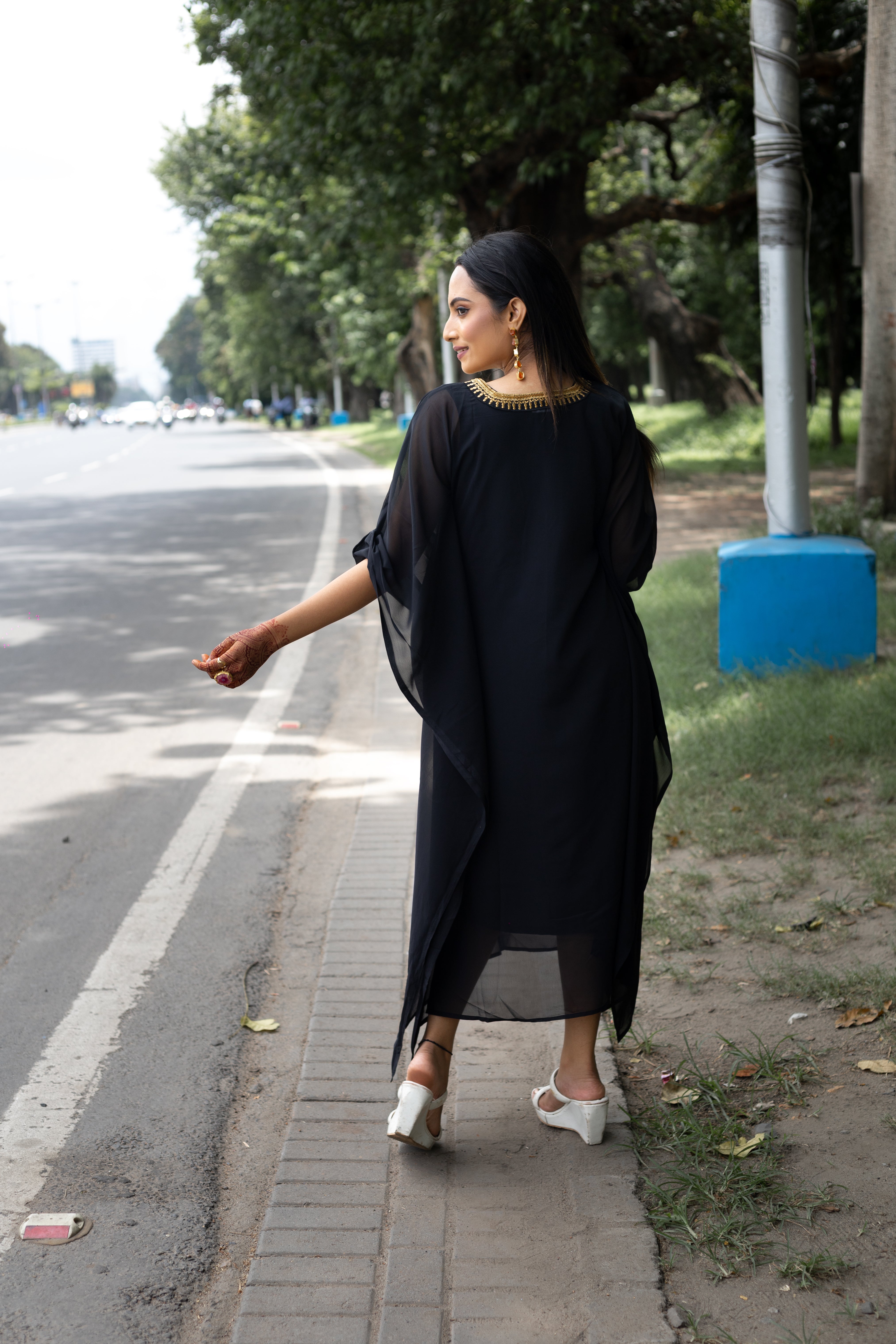 Women's Black Georgette Kaftan - Keya Seth Exclusive