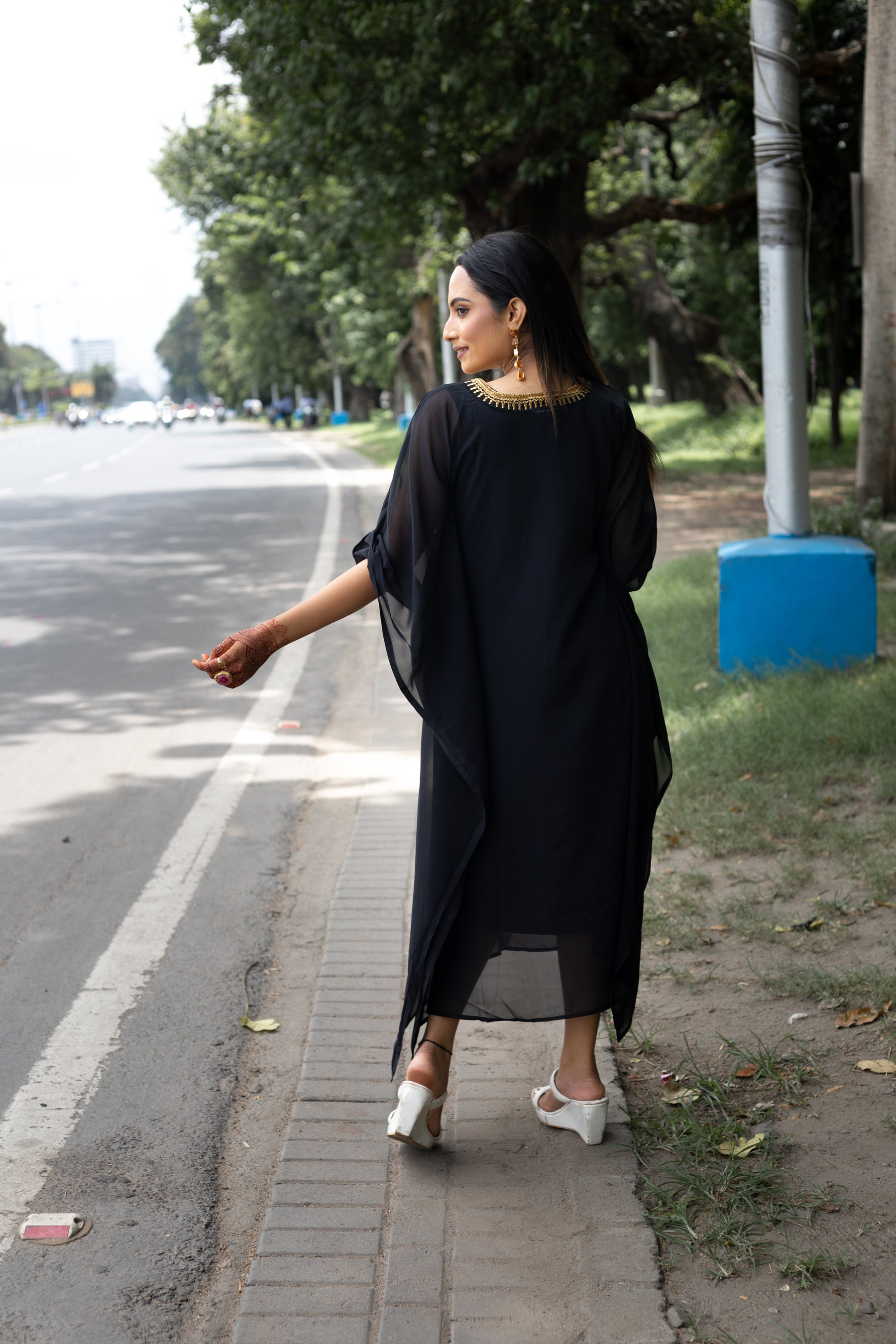 Women's Black Georgette Kaftan - Keya Seth Exclusive