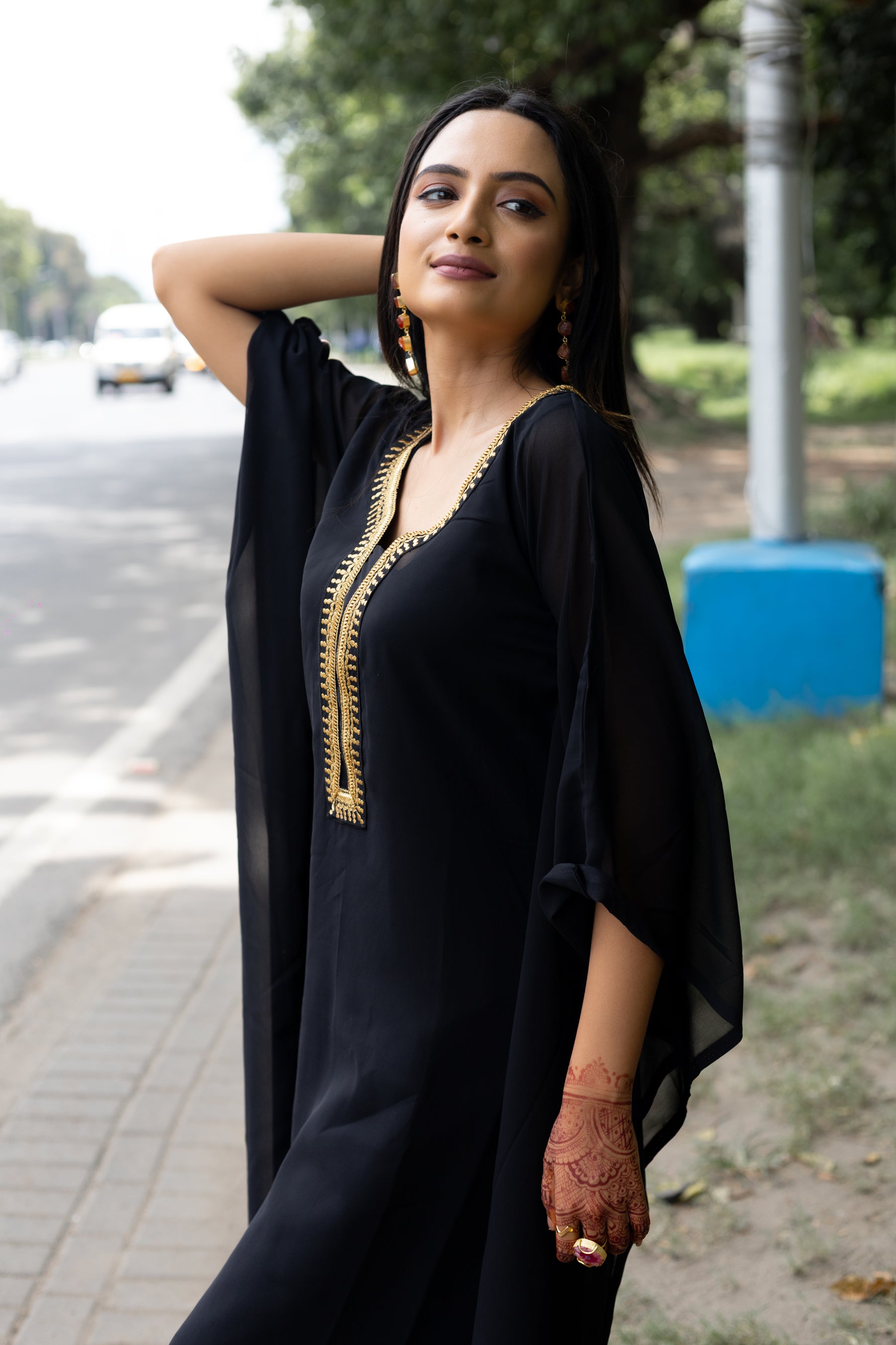 Women's Black Georgette Kaftan - Keya Seth Exclusive