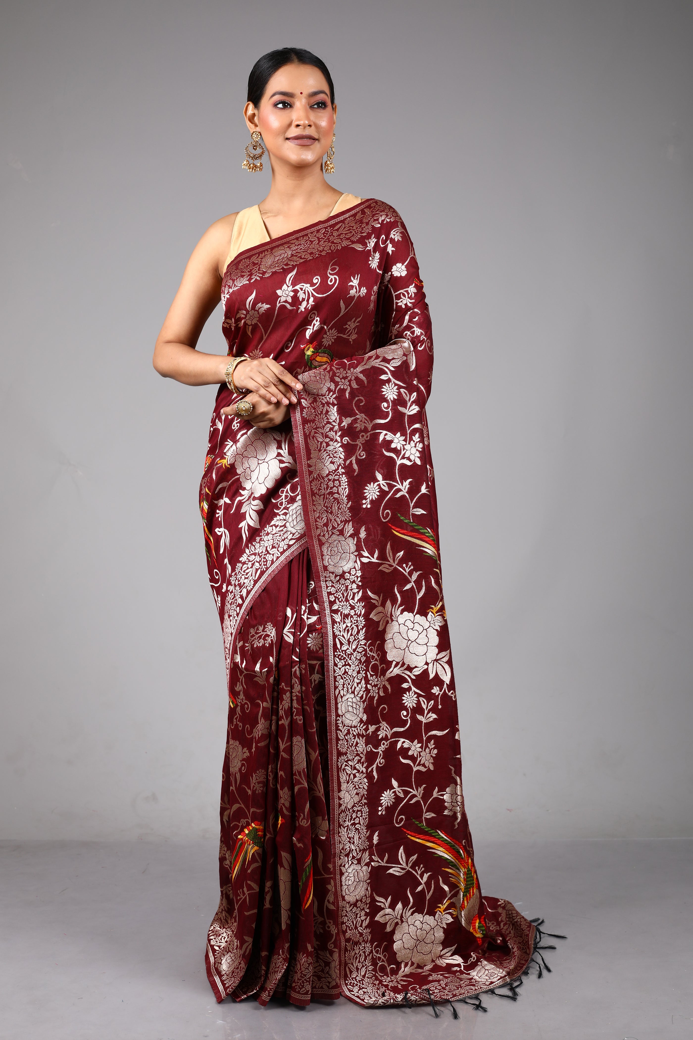 Maroon Blended Organza Saree
