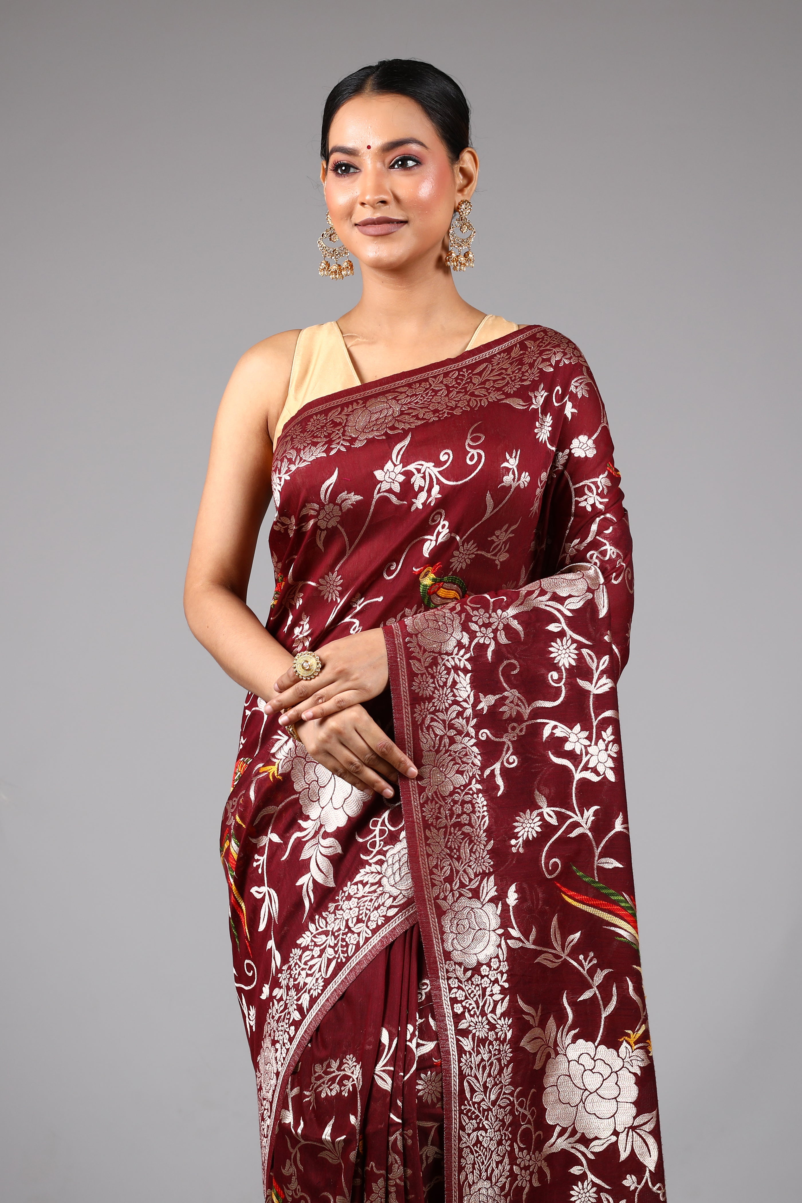 Maroon Blended Organza Saree