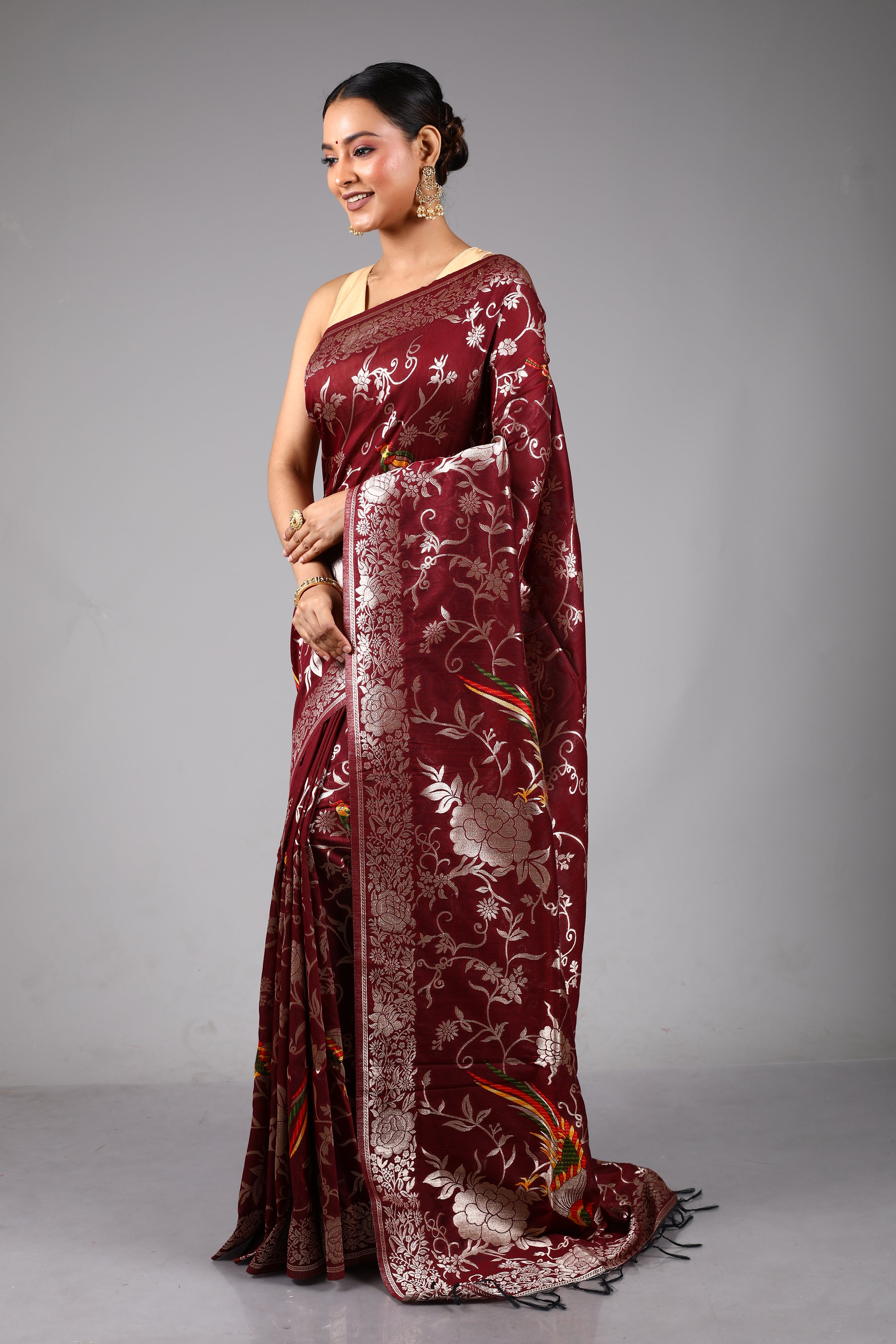 Maroon Blended Organza Saree