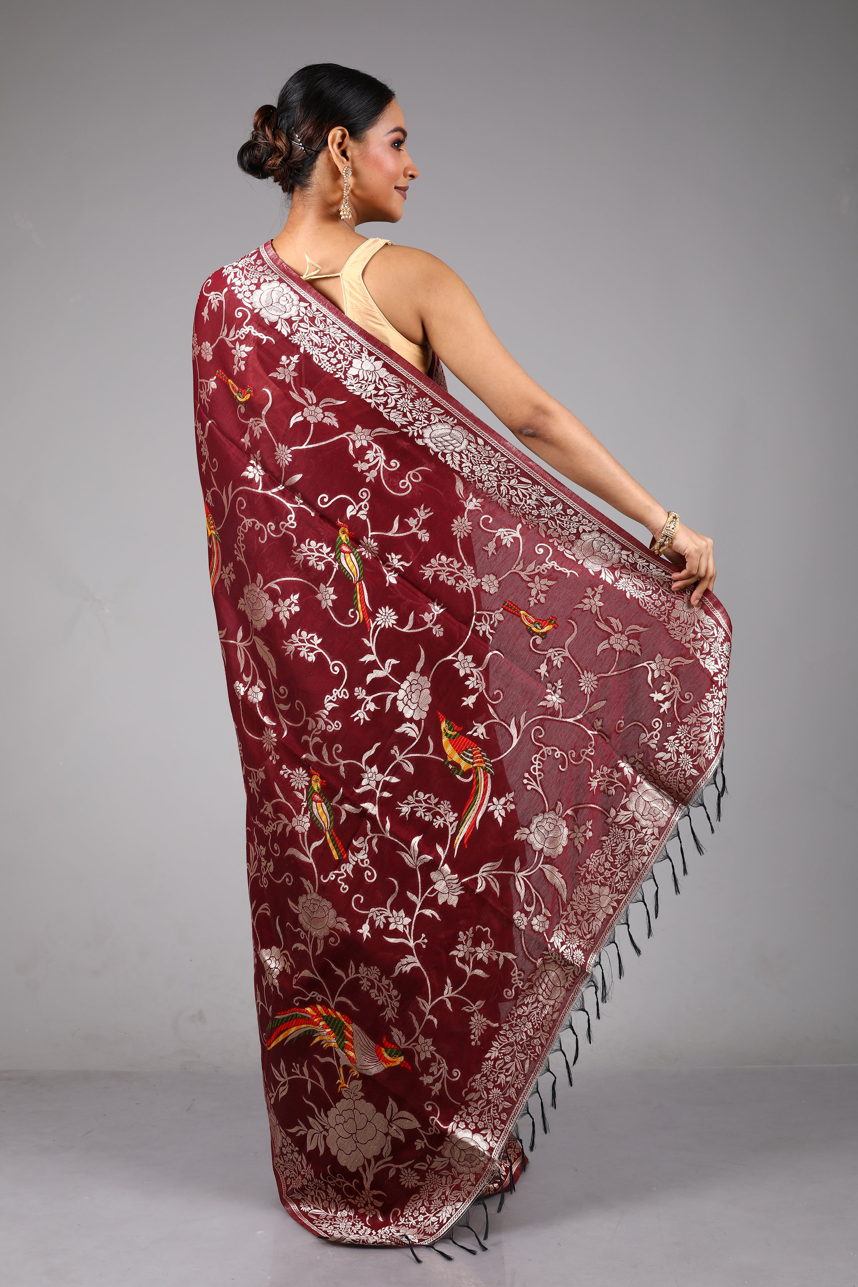 Maroon Blended Organza Saree