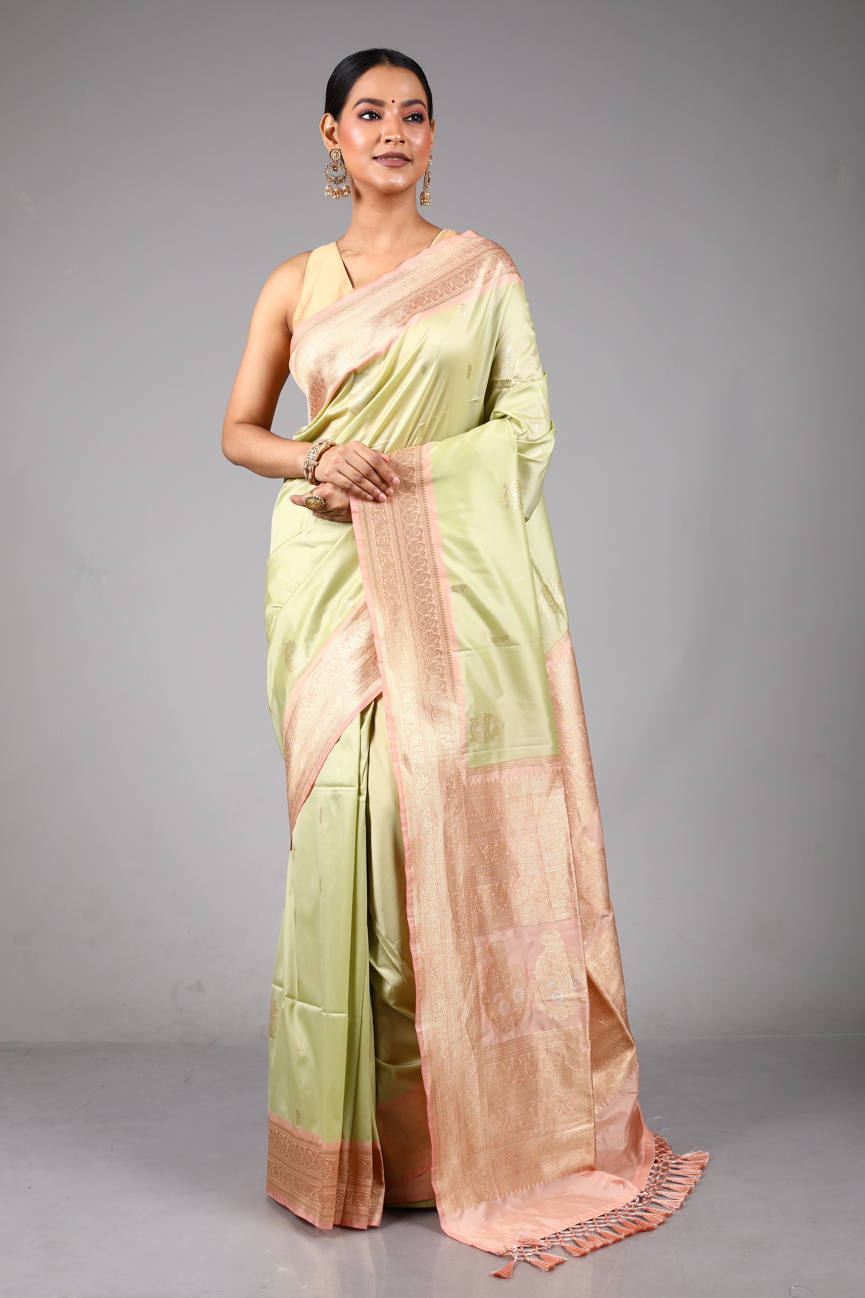 Light Green Blended Mashru Silk Saree