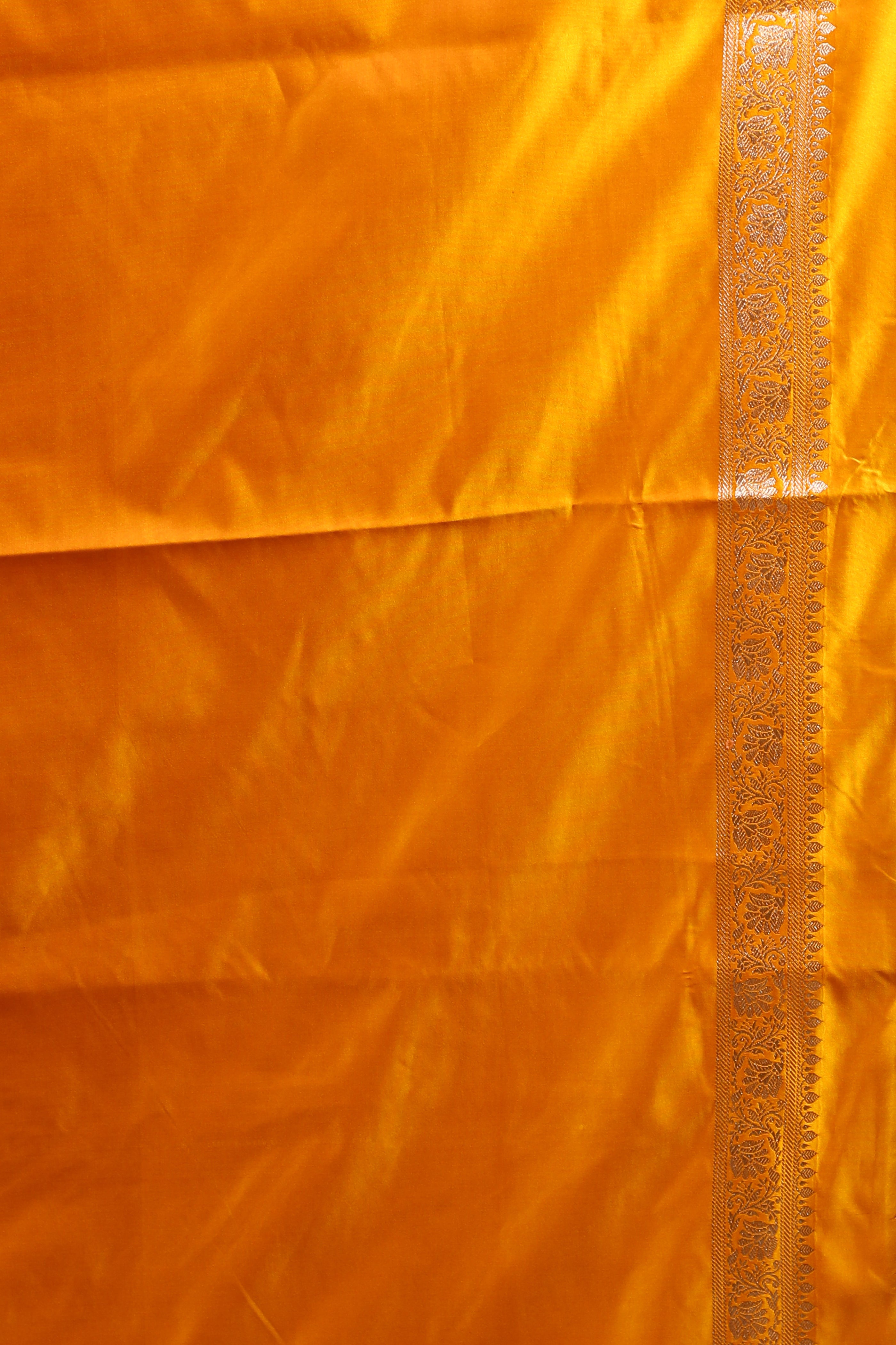 Yellow Blended Satin Silk Saree