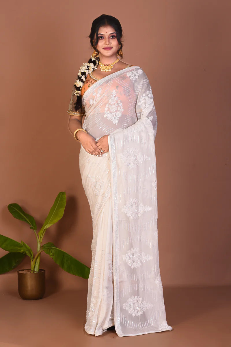 White Jimmy Choo Saree - Keya Seth Exclusive