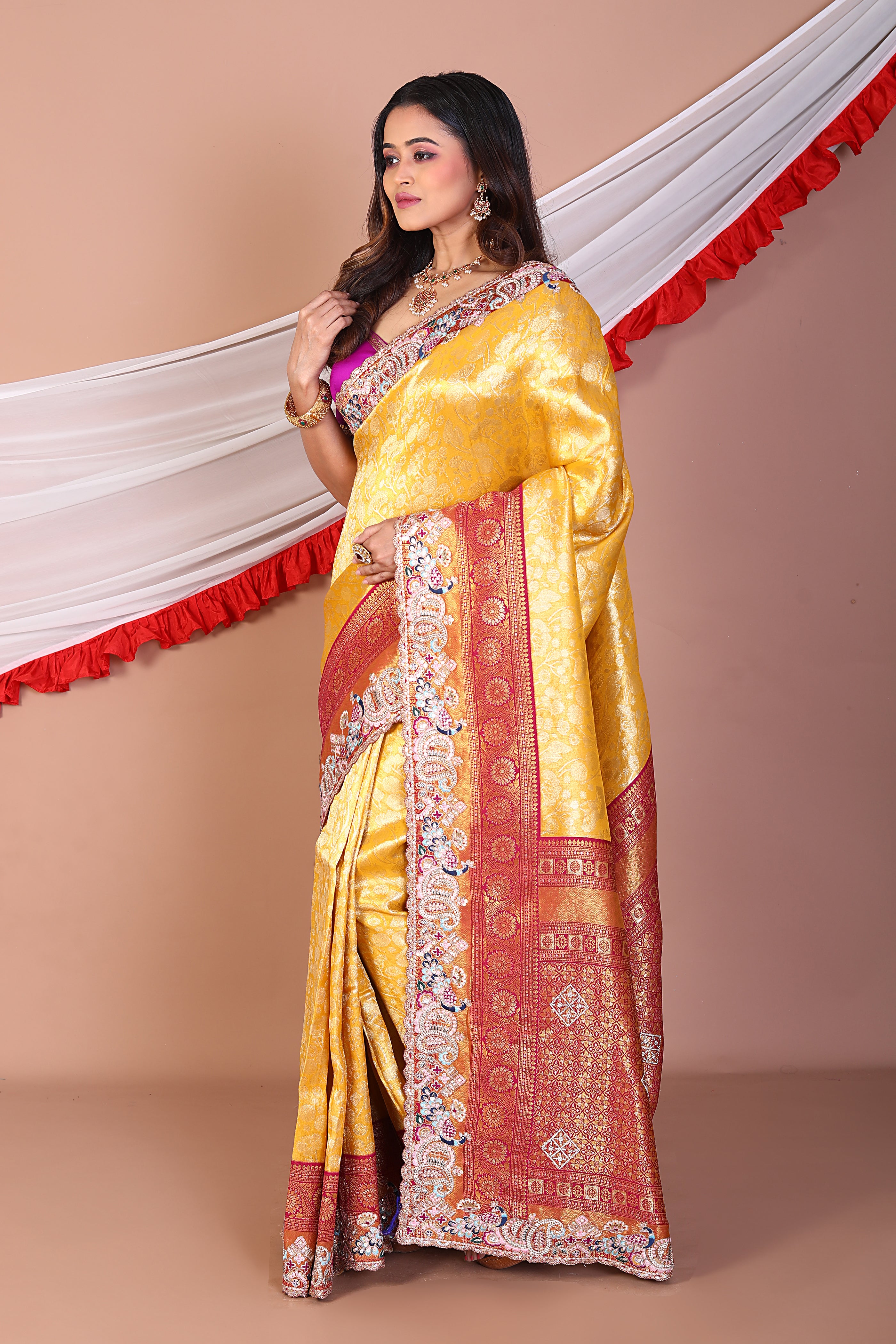 Mustard Blended Tissue Saree - Keya Seth Exclusive