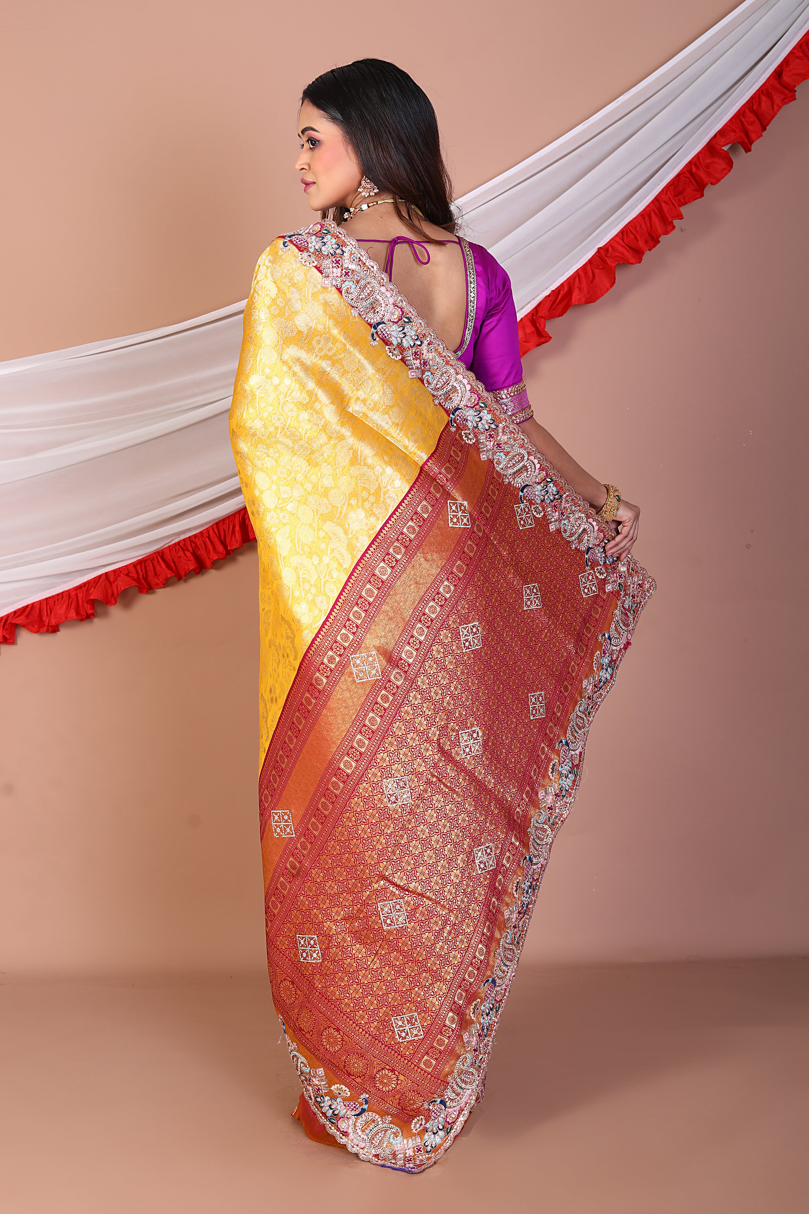 Mustard Blended Tissue Saree - Keya Seth Exclusive