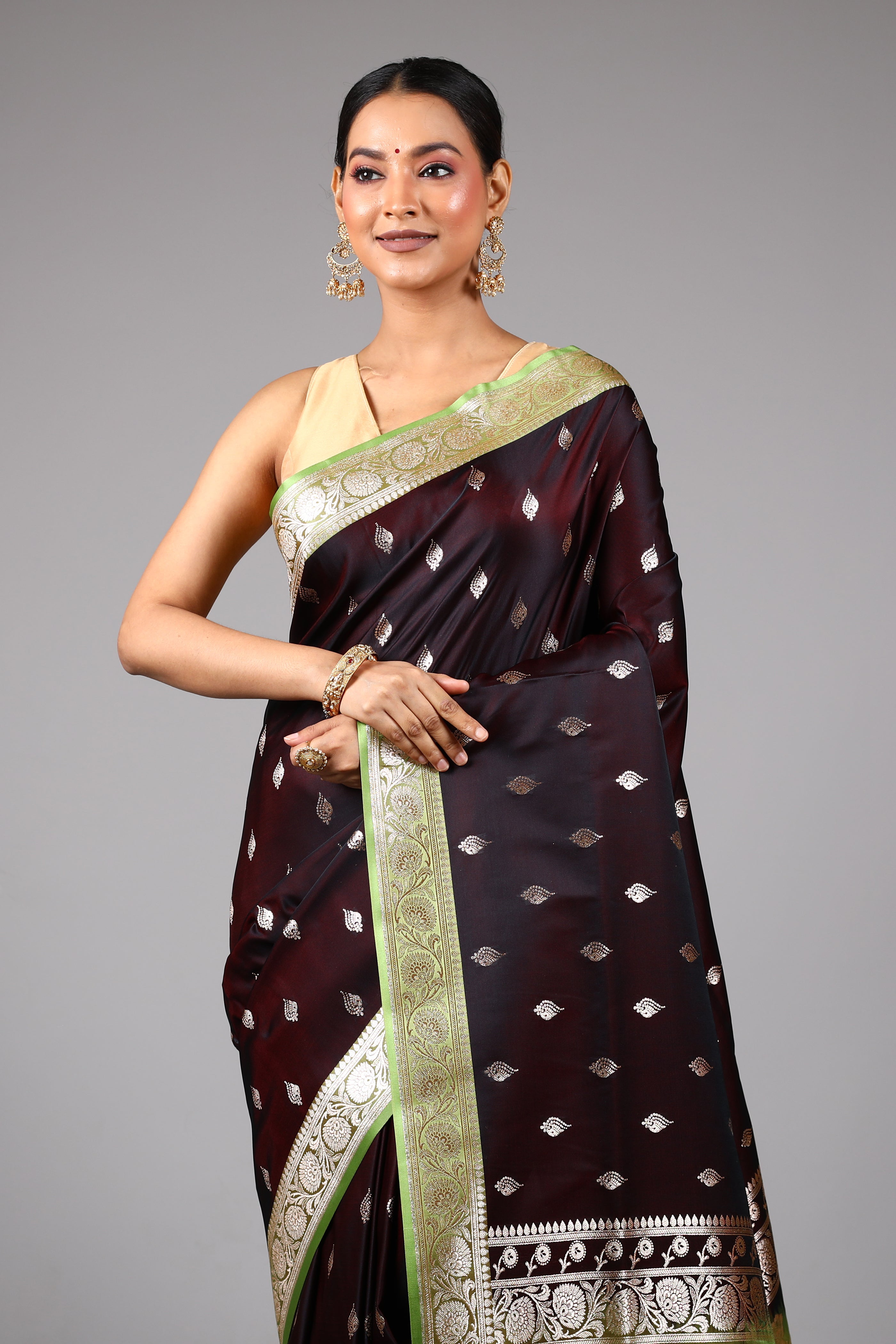 Maroon Blended Satin Silk Saree