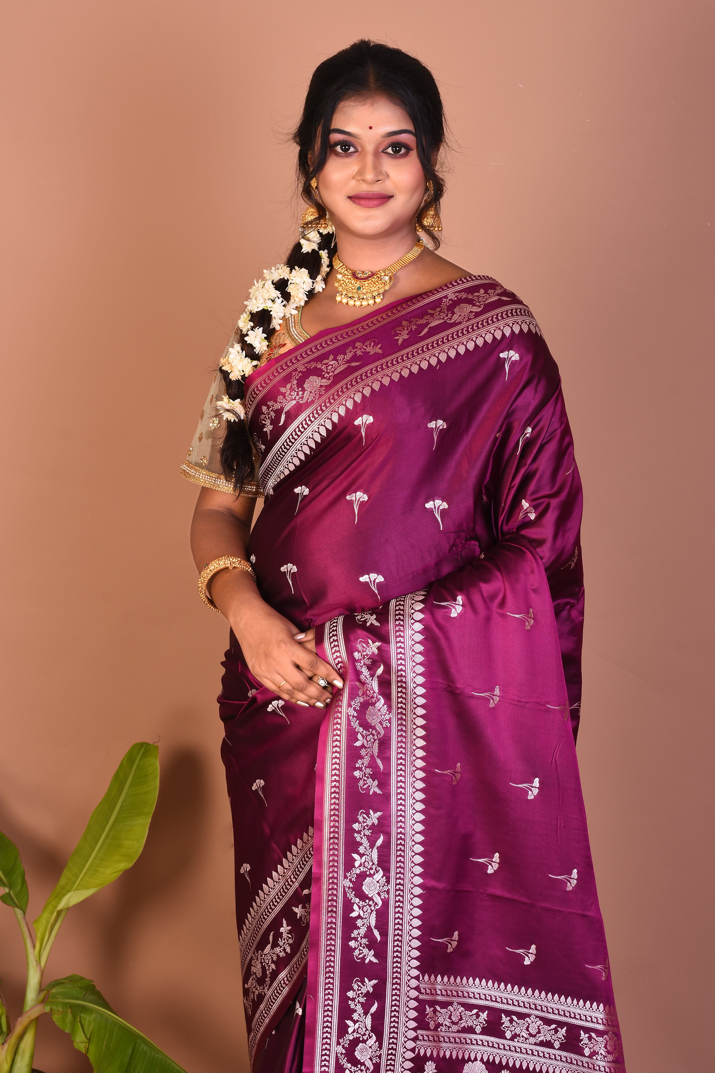 Magenta Blended Mashru Silk Saree - Keya Seth Exclusive