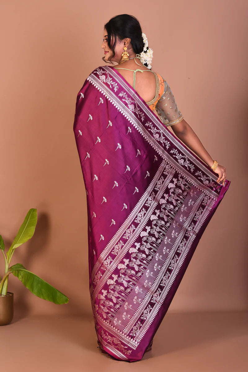 Magenta Blended Mashru Silk Saree - Keya Seth Exclusive