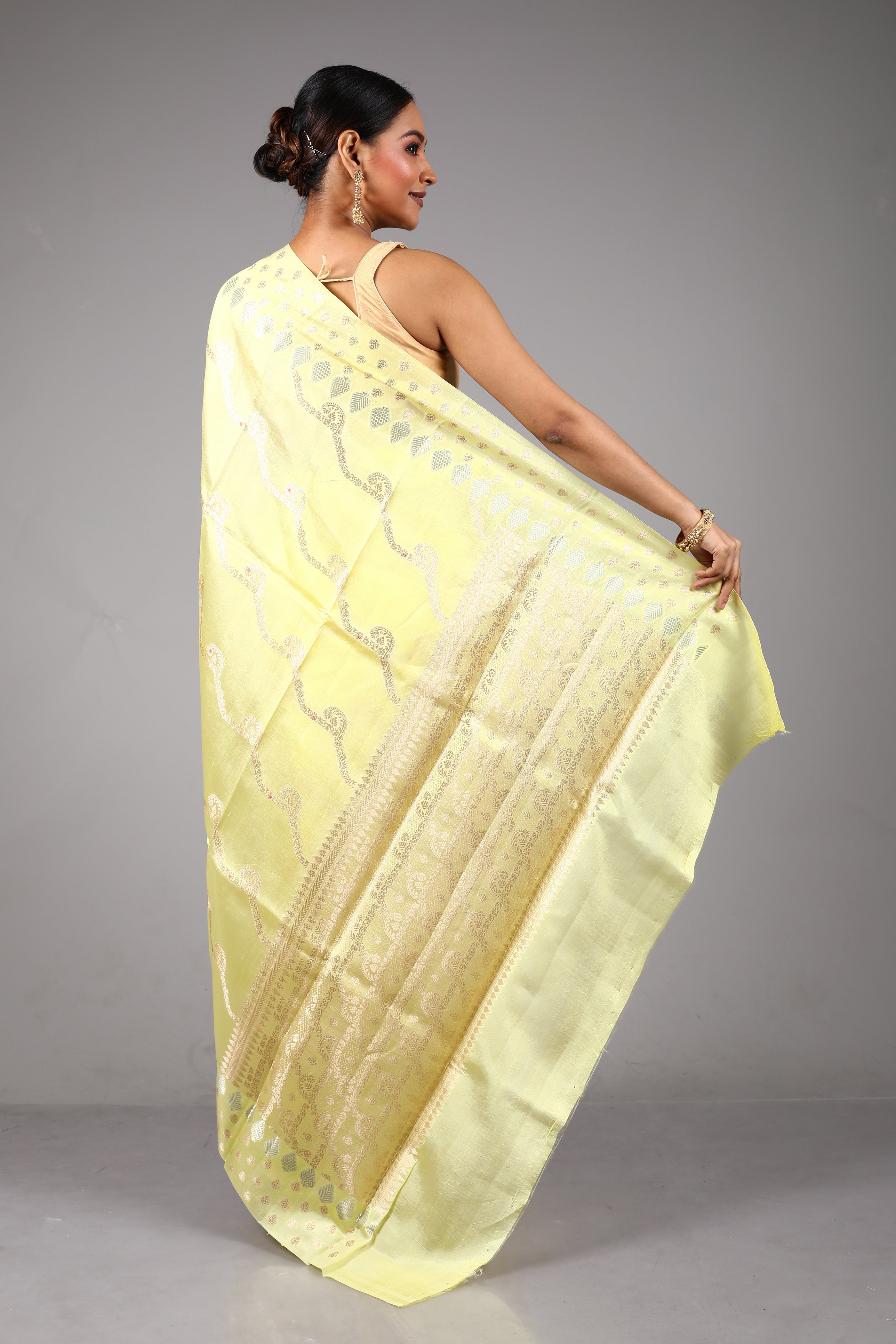 Lemon Yellow Pure Tissue Saree