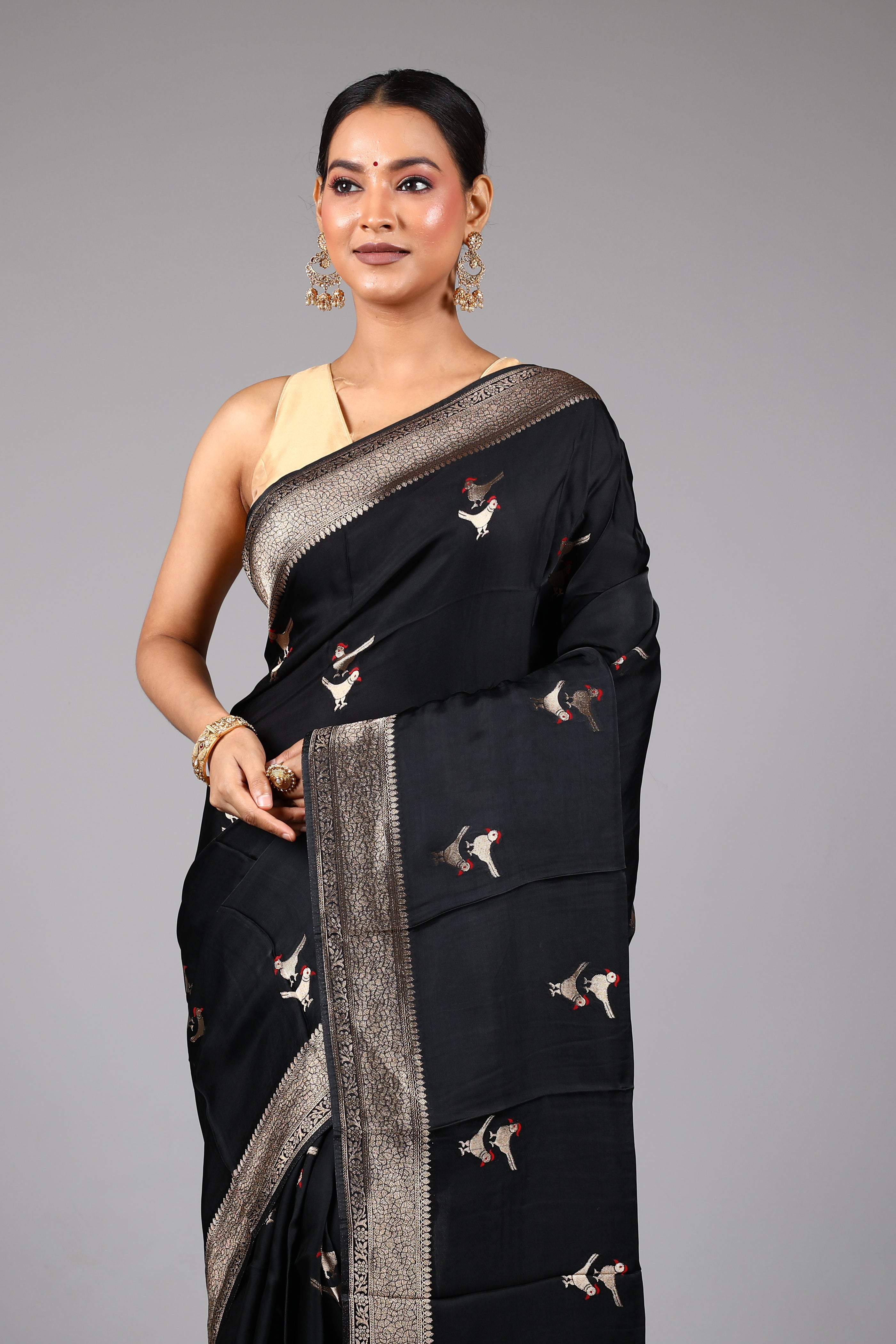 Black Blended Satin Silk Saree