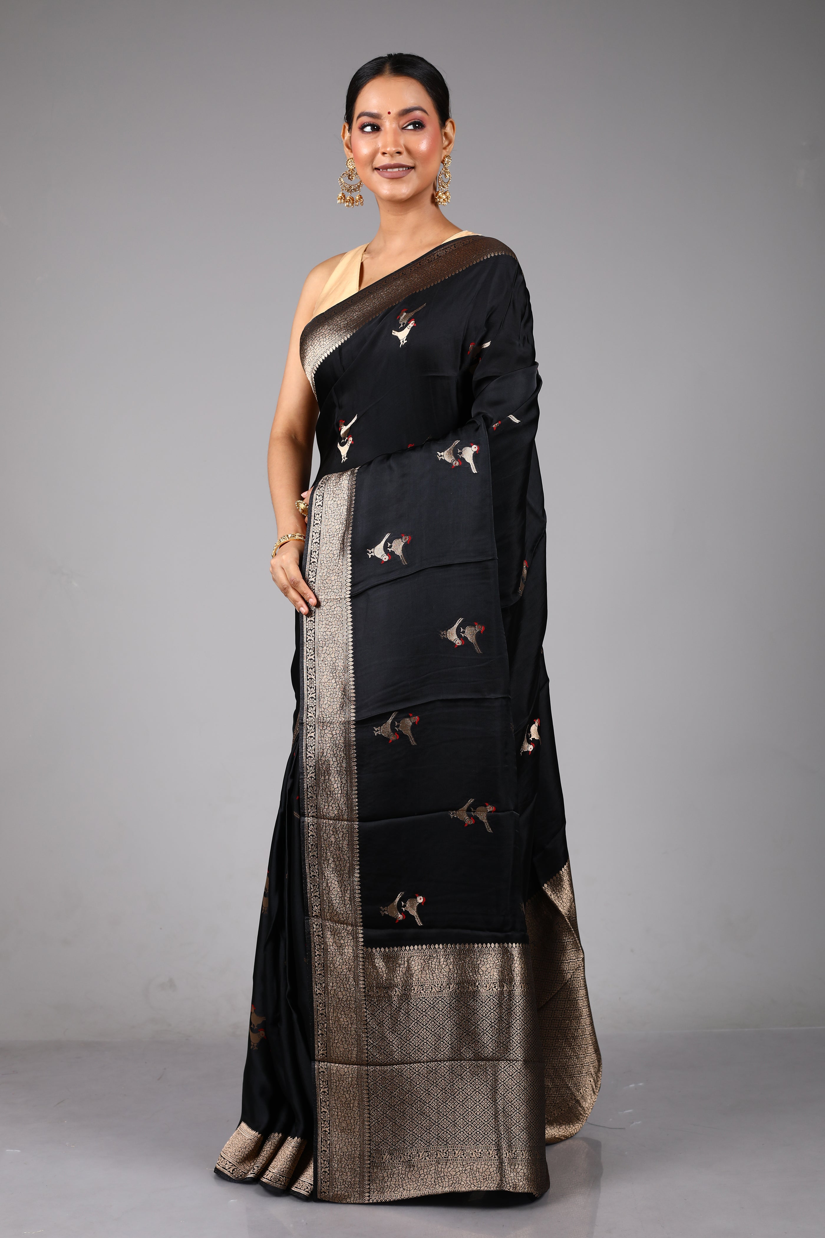Black Blended Satin Silk Saree
