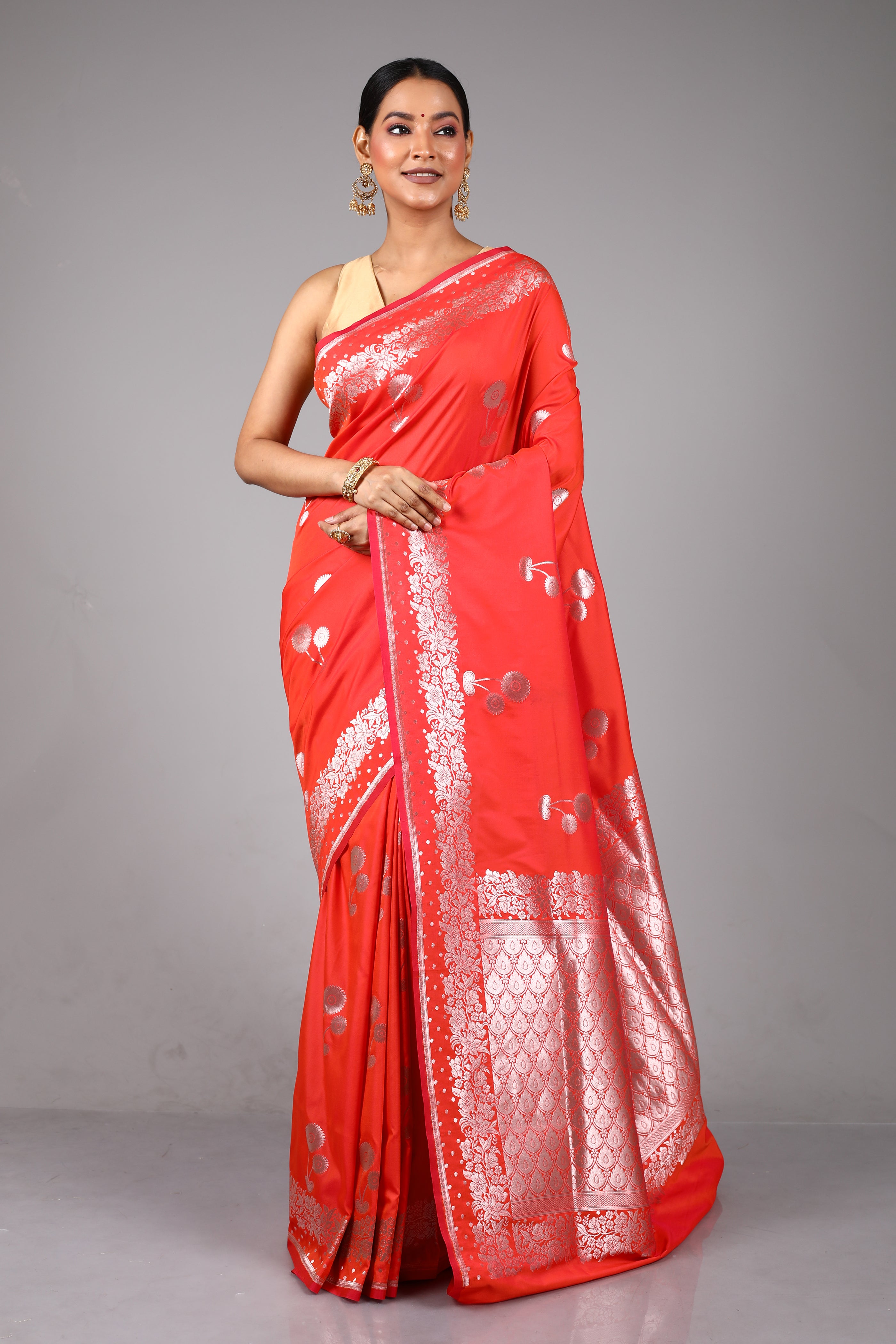 Red Blended Katan Silk Saree