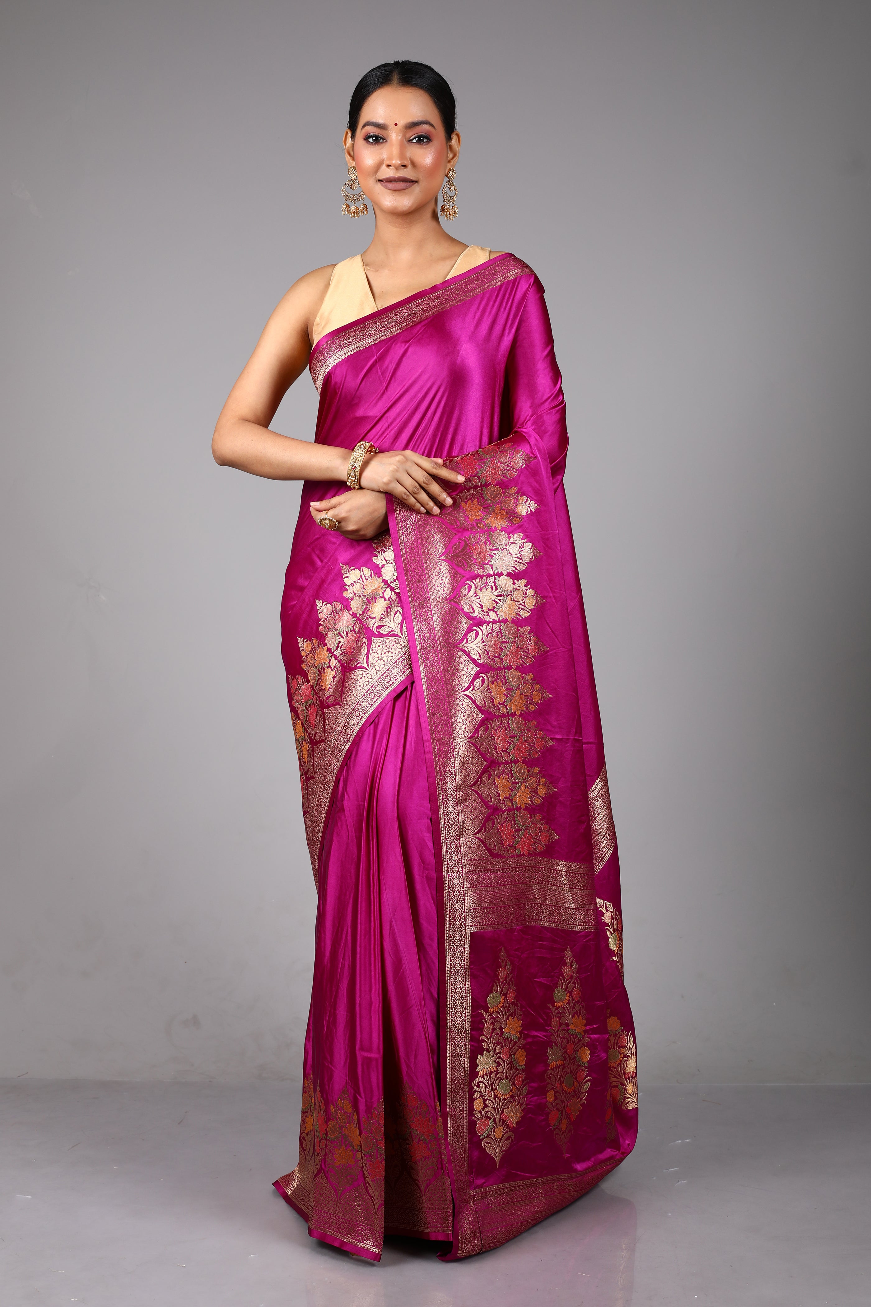 Magenta Blended Satin Silk Saree