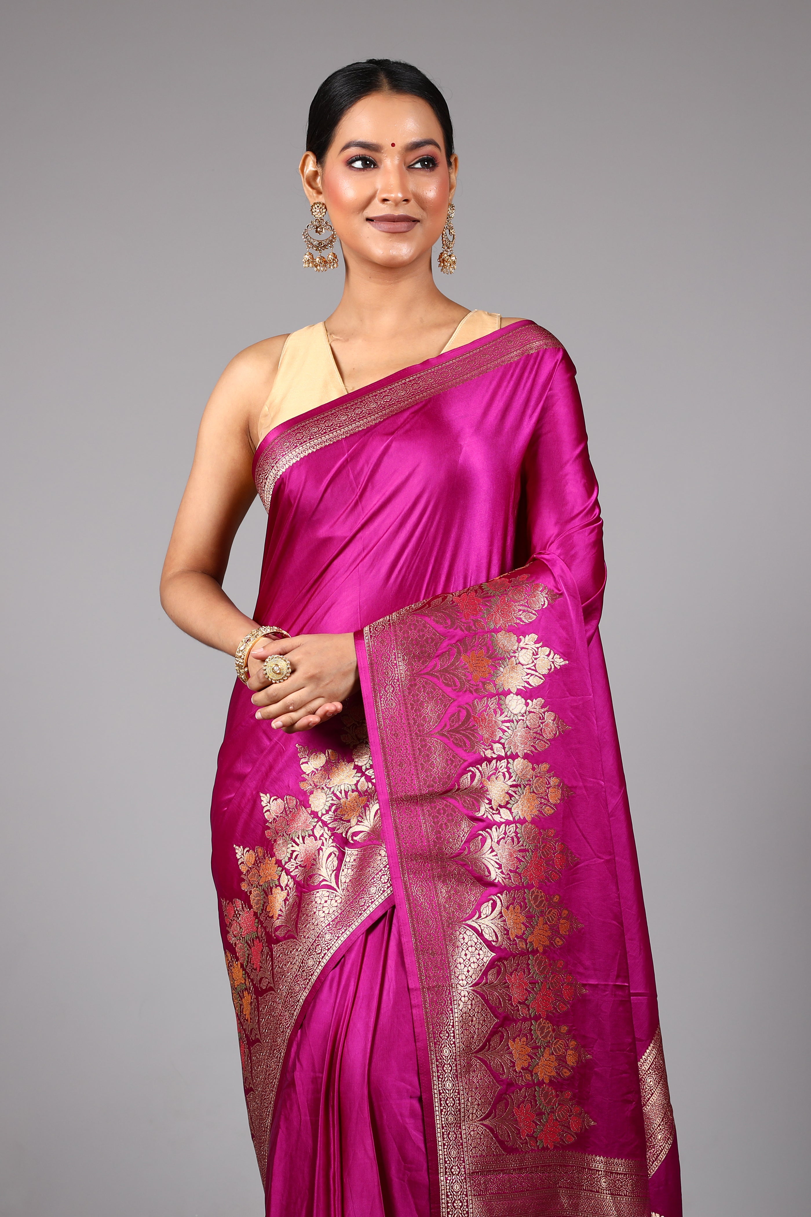 Magenta Blended Satin Silk Saree