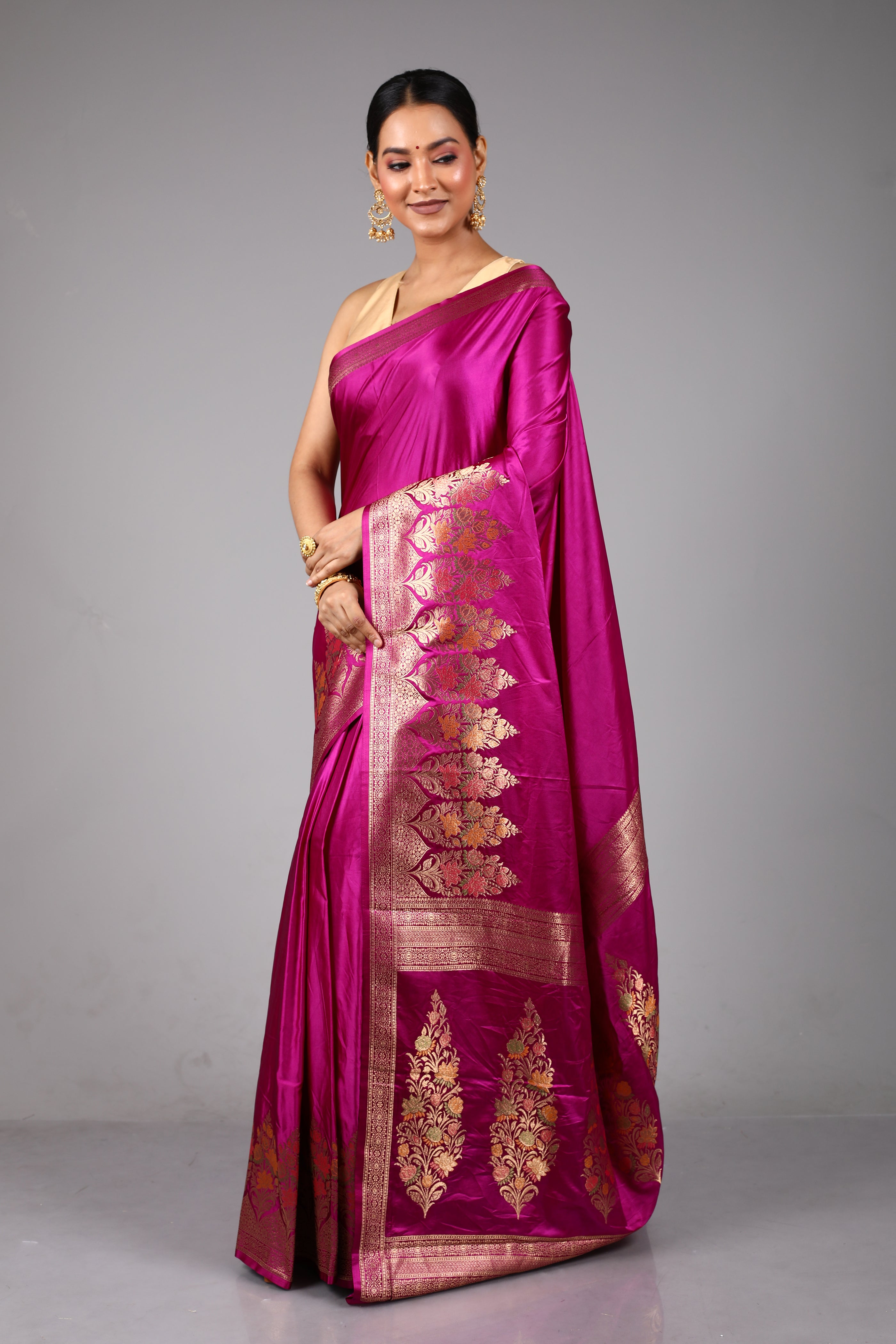 Magenta Blended Satin Silk Saree