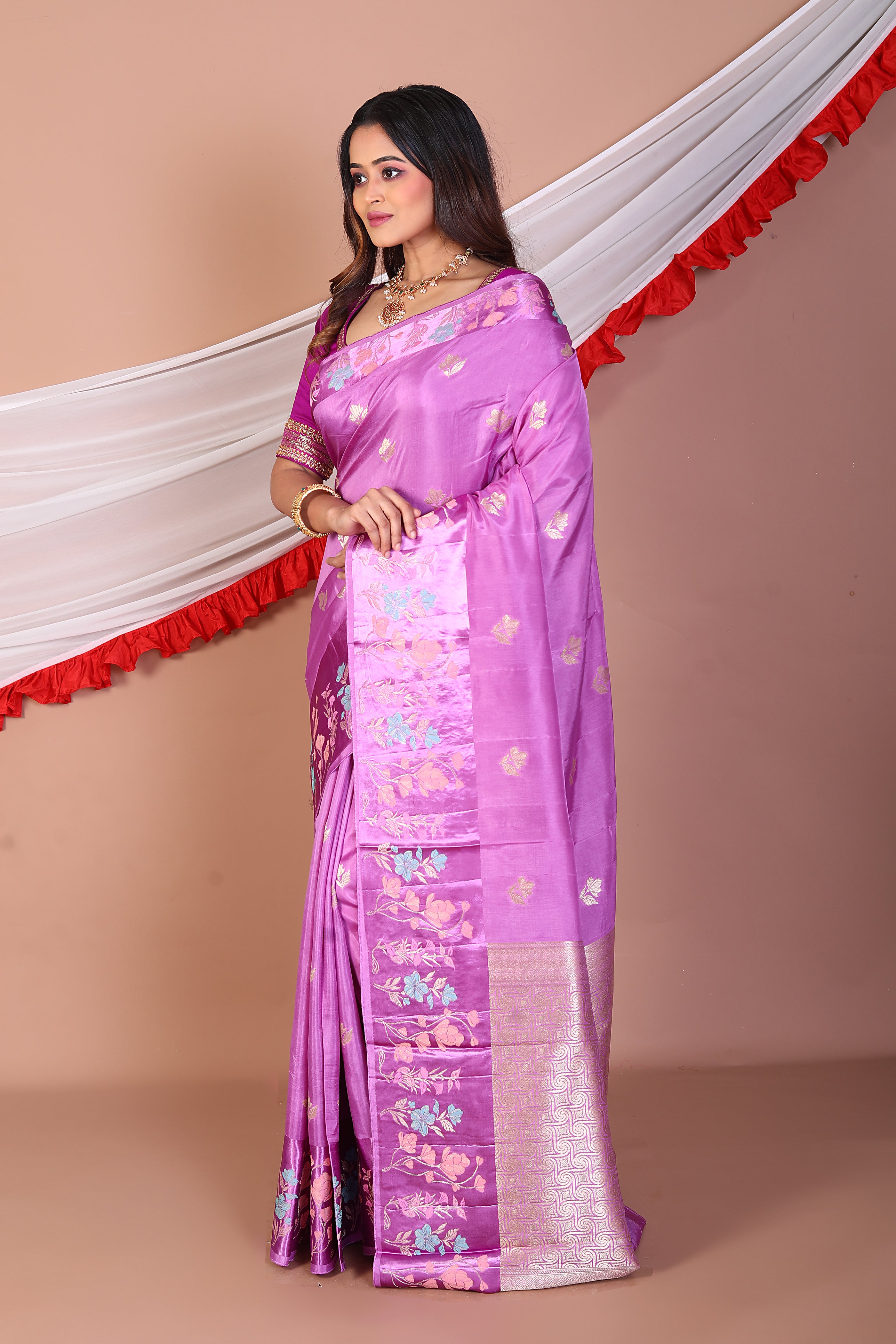 Mauve Blended Mashru Silk Saree - Keya Seth Exclusive