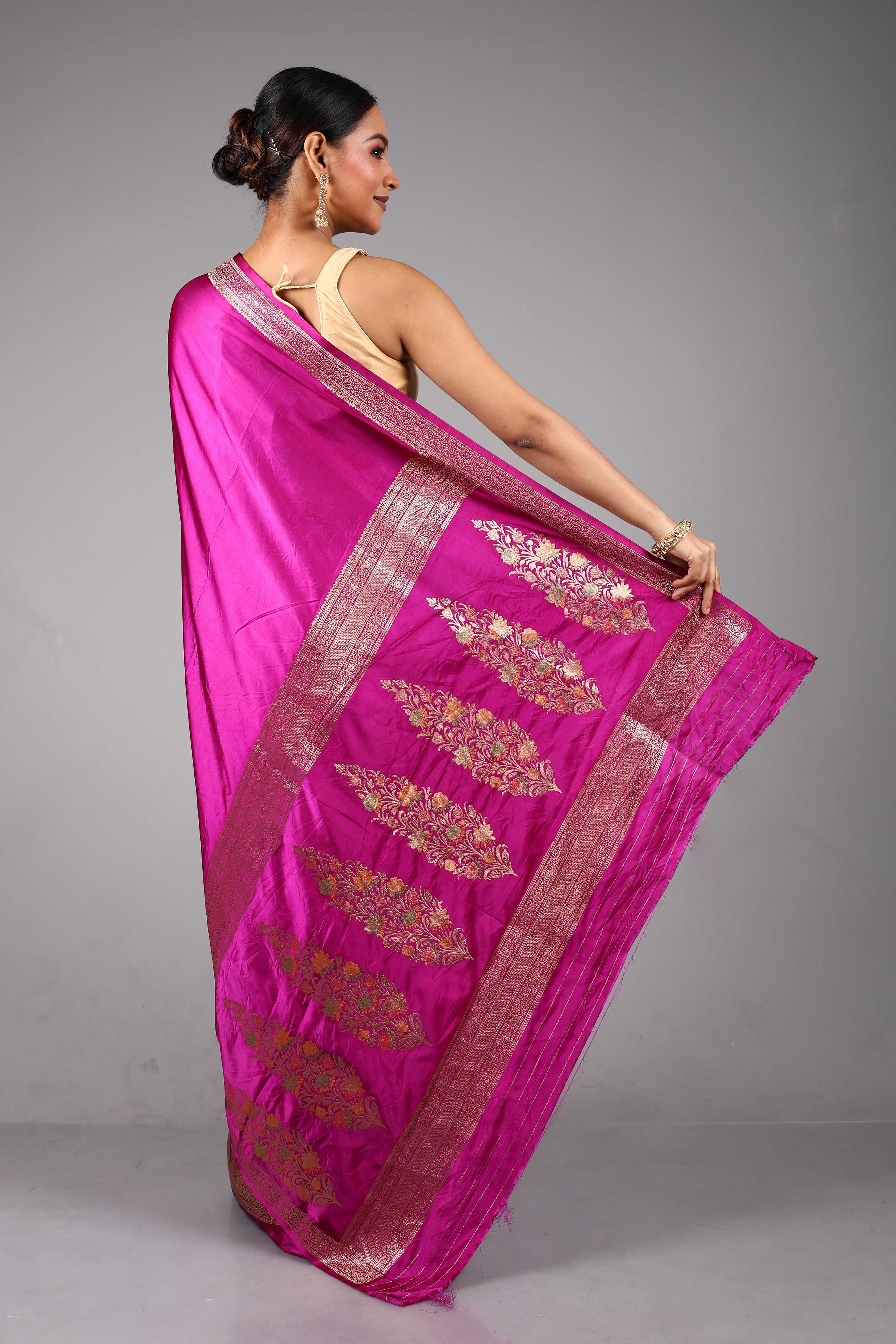 Magenta Blended Satin Silk Saree