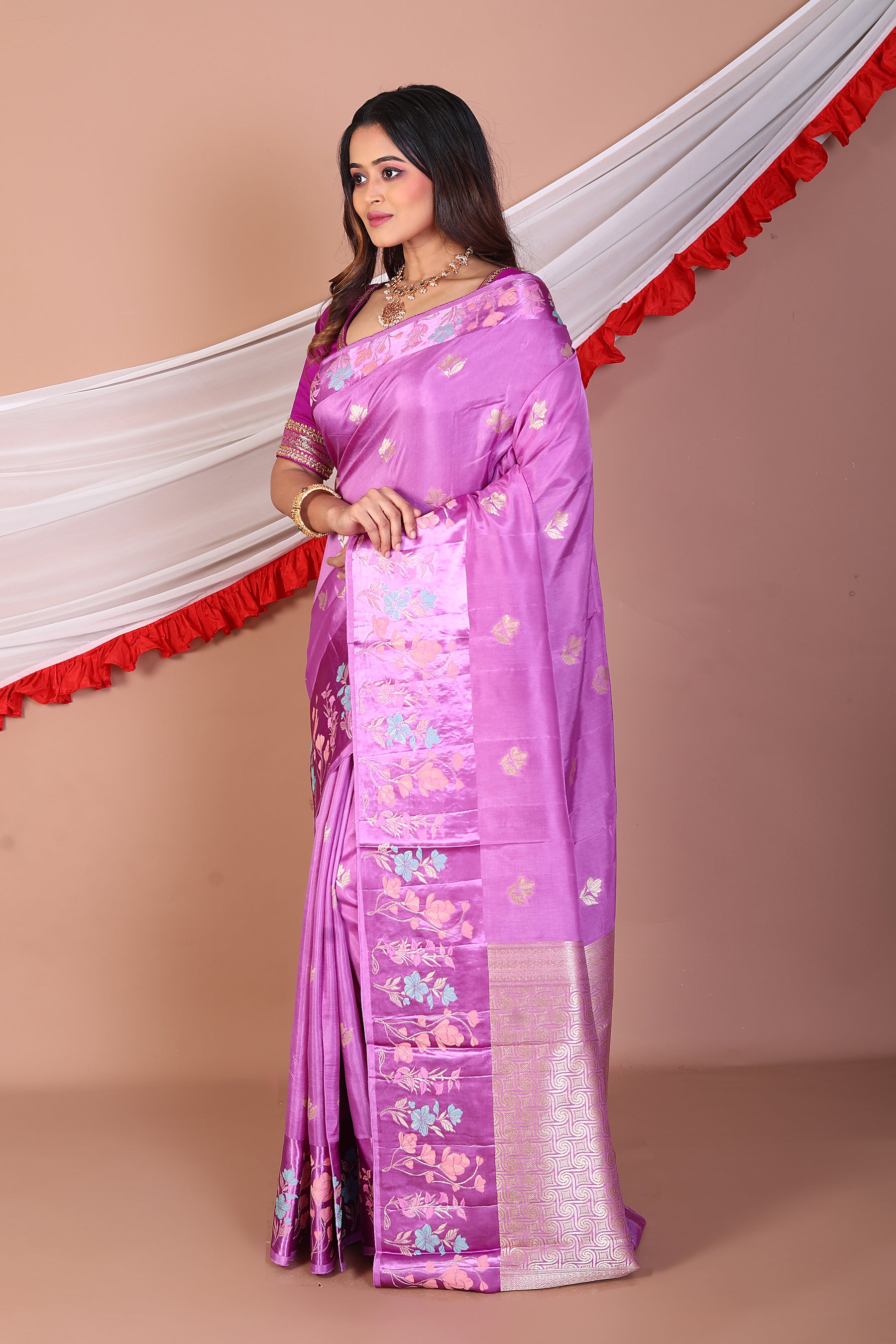 Mauve Blended Mashru Silk Saree - Keya Seth Exclusive